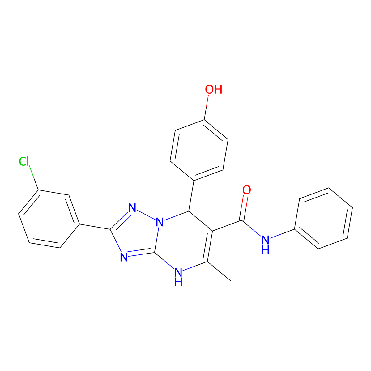 2-(3-chlorophenyl)-7-(4-hydroxyphenyl)-5-methyl-N-phenyl-4,7-dihydro-[1,2,4]triazolo[1,5-a]pyrimidine-6-carboxamide molecular structure, CAS 538343-85-0