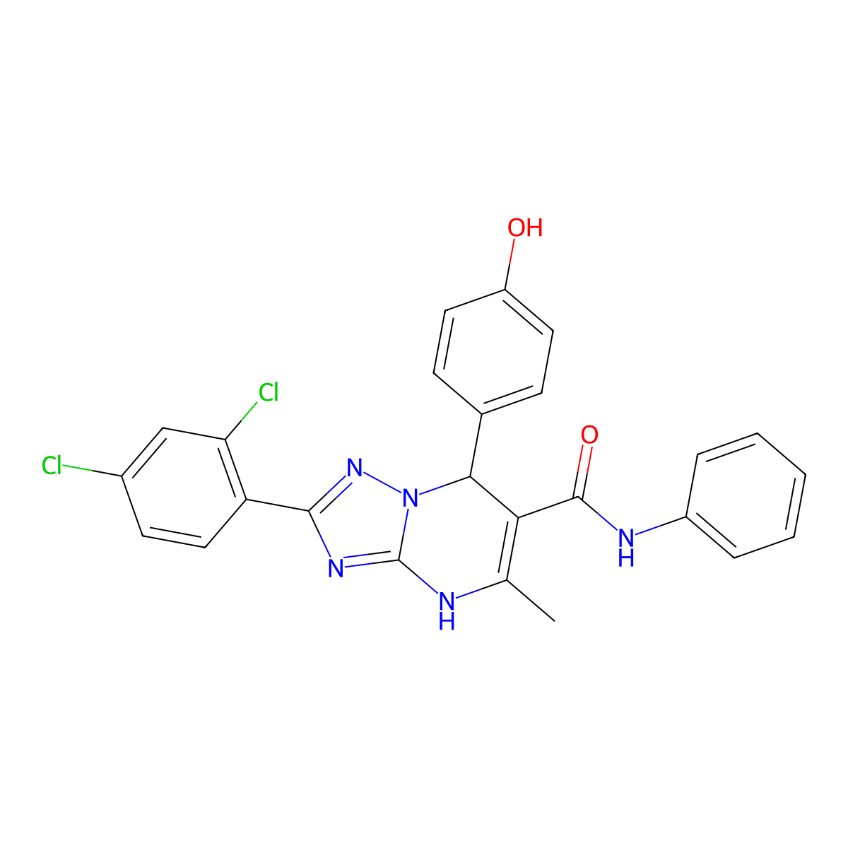 2-(2,4-dichlorophenyl)-7-(4-hydroxyphenyl)-5-methyl-N-phenyl-4,7-dihydro-[1,2,4]triazolo[1,5-a]pyrimidine-6-carboxamide molecular structure, CAS 538344-67-1