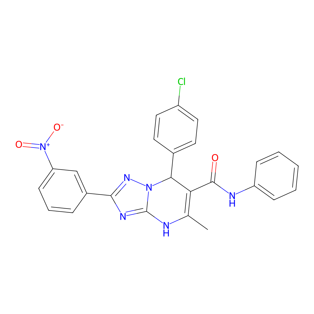 7-(4-chlorophenyl)-5-methyl-2-(3-nitrophenyl)-N-phenyl-4,7-dihydro-[1,2,4]triazolo[1,5-a]pyrimidine-6-carboxamide molecular structure, CAS 538345-20-9