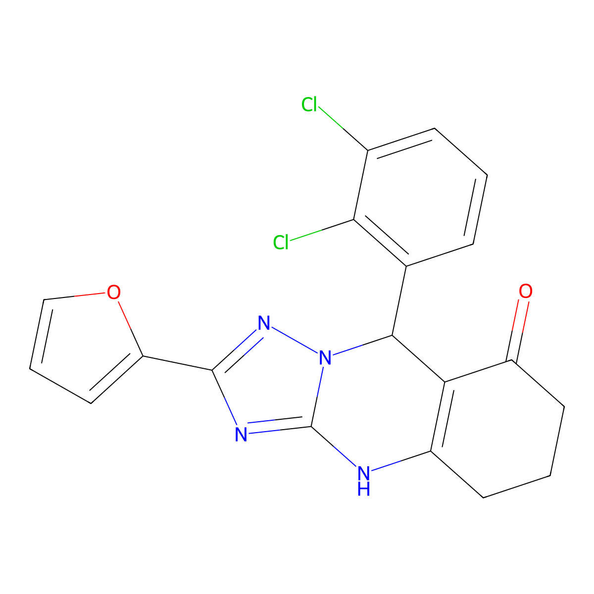 9-(2,3-dichlorophenyl)-2-(furan-2-yl)-5,6,7,9-tetrahydro-[1,2,4]triazolo[5,1-b]quinazolin-8(4H)-one molecular structure, CAS 538352-16-8