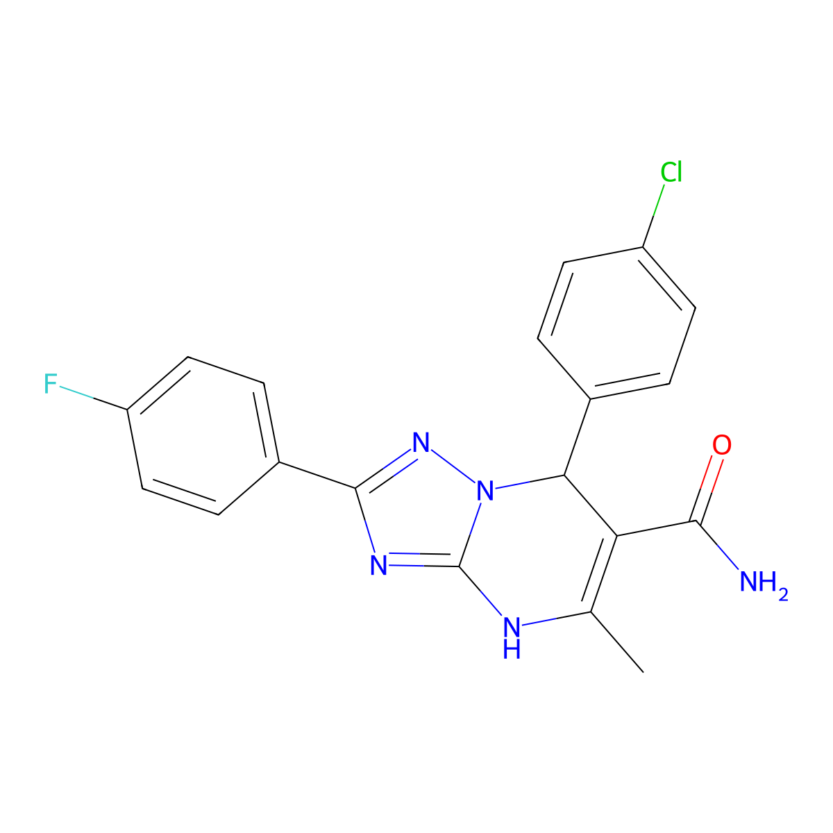 7-(4-Chlorophenyl)-2-(4-fluorophenyl)-5-methyl-4,7-dihydro-[1,2,4]triazolo[1,5-a]pyrimidine-6-carboxamide molecular structure, CAS 538352-42-0