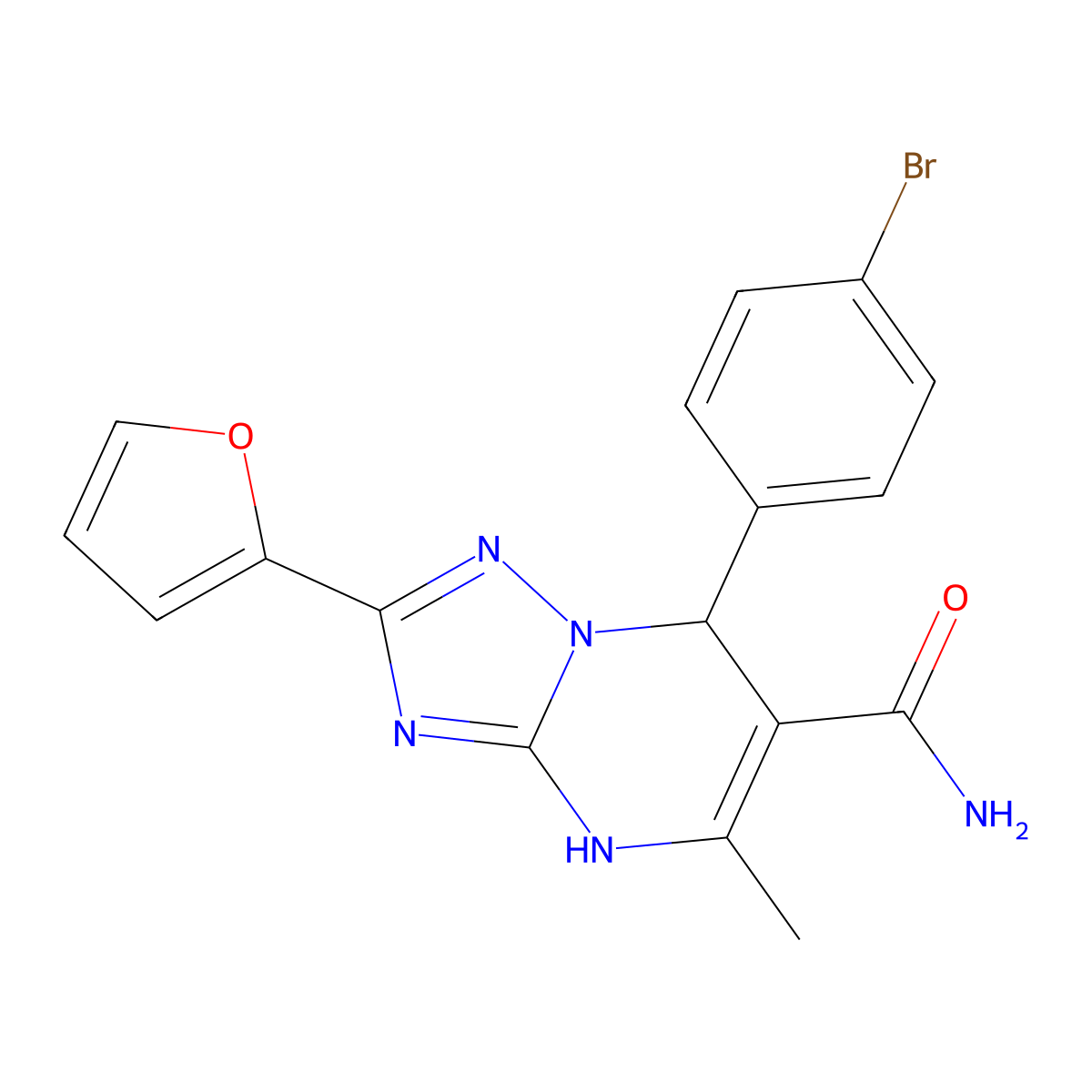 7-(4-Bromophenyl)-2-(furan-2-yl)-5-methyl-4,7-dihydro-[1,2,4]triazolo[1,5-a]pyrimidine-6-carboxamide molecular structure, CAS 538352-84-0