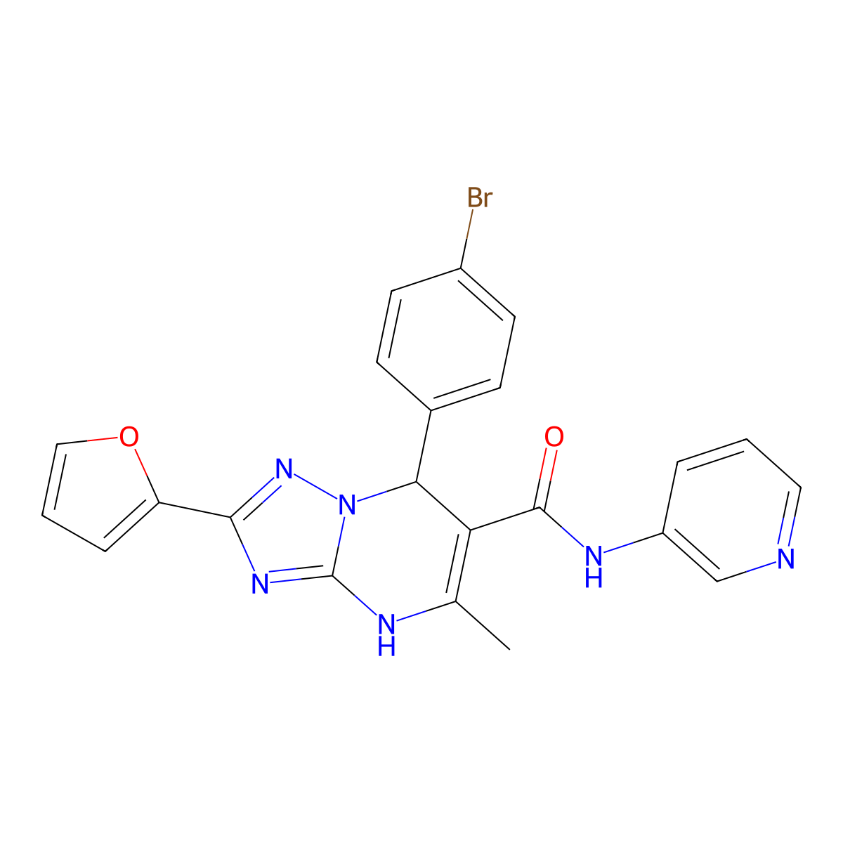7-(4-bromophenyl)-2-(furan-2-yl)-5-methyl-N-(pyridin-3-yl)-4,7-dihydro-[1,2,4]triazolo[1,5-a]pyrimidine-6-carboxamide molecular structure, CAS 538352-85-1