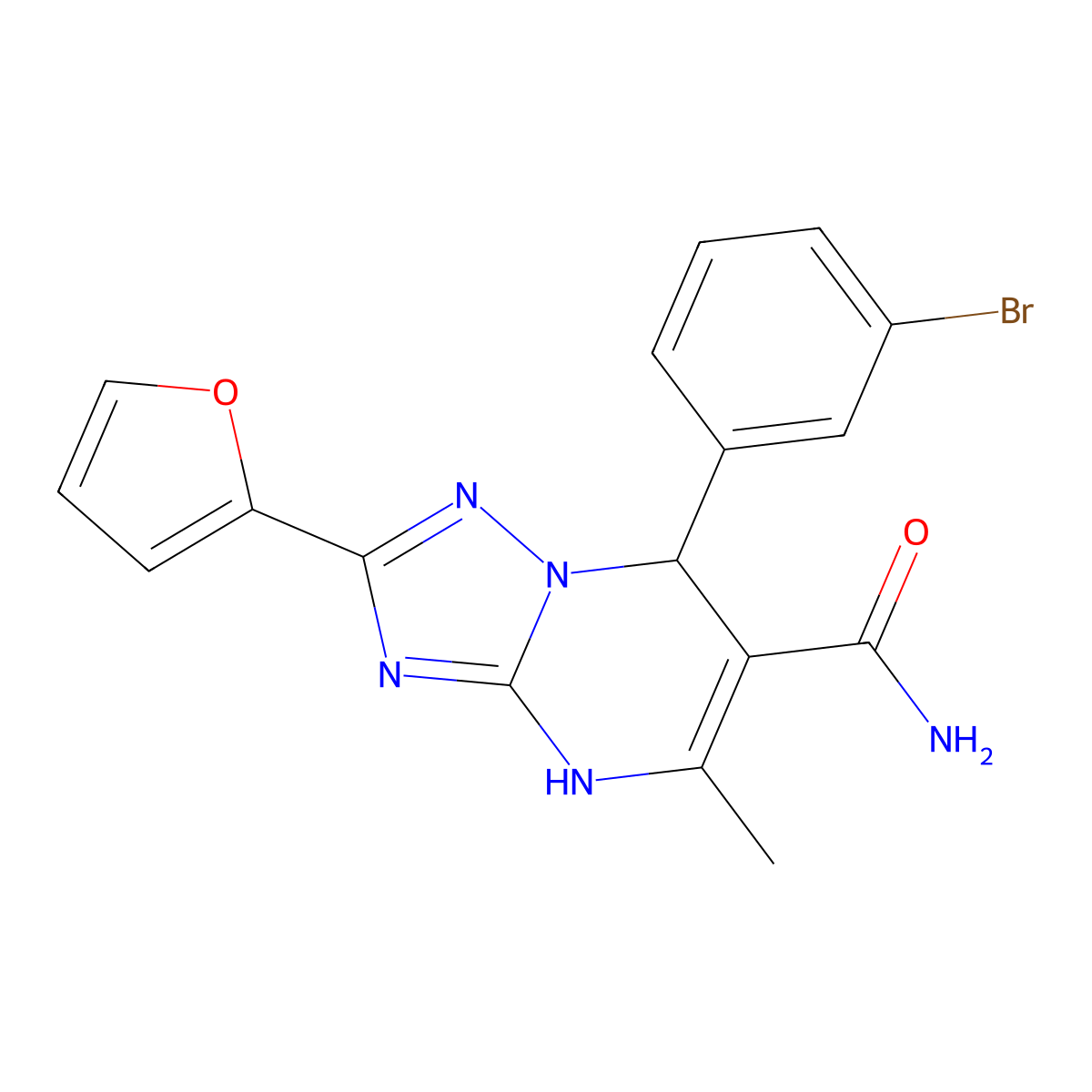 7-(3-bromophenyl)-2-(furan-2-yl)-5-methyl-4H,7H-[1,2,4]triazolo[1,5-a]pyrimidine-6-carboxamide molecular structure, CAS 538353-20-7