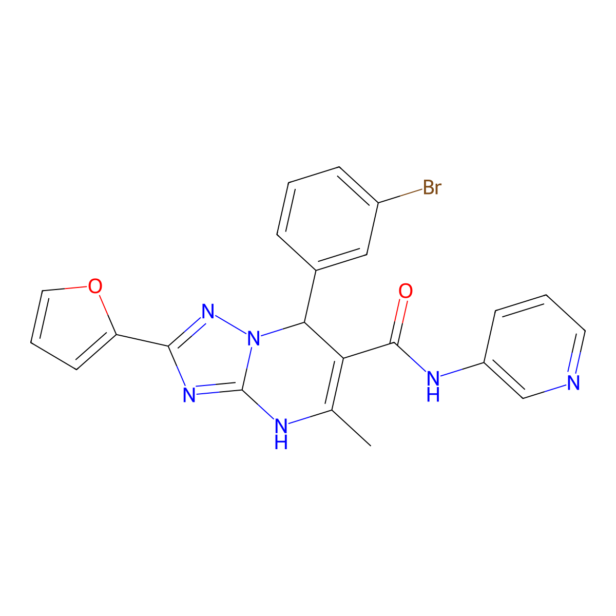 7-(3-bromophenyl)-2-(furan-2-yl)-5-methyl-N-(pyridin-3-yl)-4,7-dihydro-[1,2,4]triazolo[1,5-a]pyrimidine-6-carboxamide molecular structure, CAS 538353-21-8