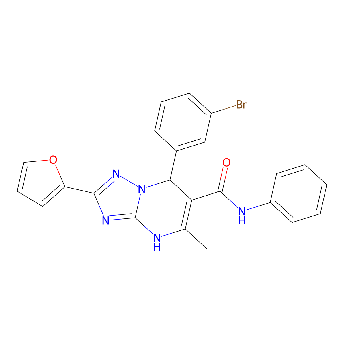 7-(3-bromophenyl)-2-(furan-2-yl)-5-methyl-N-phenyl-4,7-dihydro-[1,2,4]triazolo[1,5-a]pyrimidine-6-carboxamide molecular structure, CAS 538353-23-0