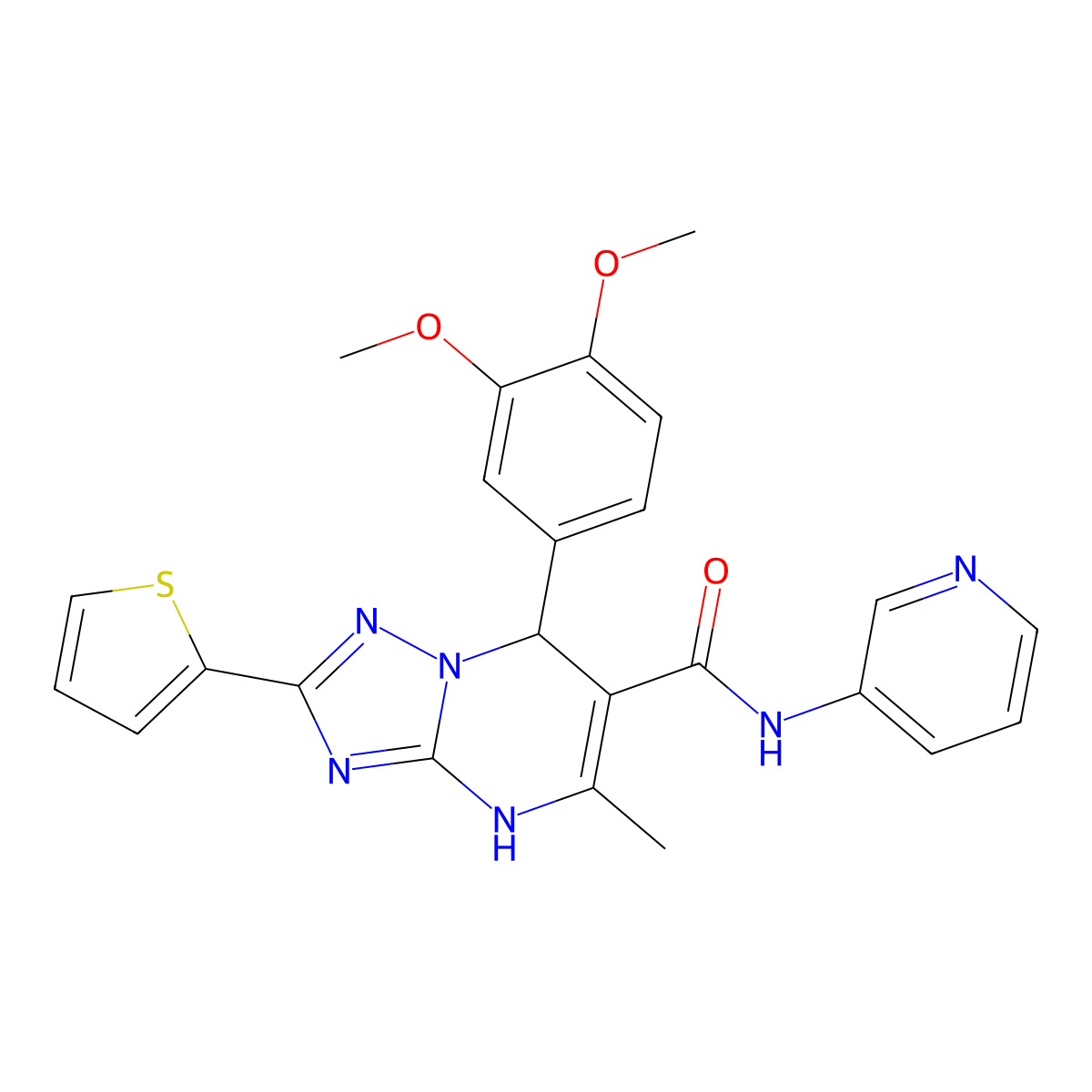 7-(3,4-dimethoxyphenyl)-5-methyl-N-(3-pyridinyl)-2-(2-thienyl)-4,7-dihydro[1,2,4]triazolo[1,5-a]pyrimidine-6-carboxamide molecular structure, CAS 538361-12-5