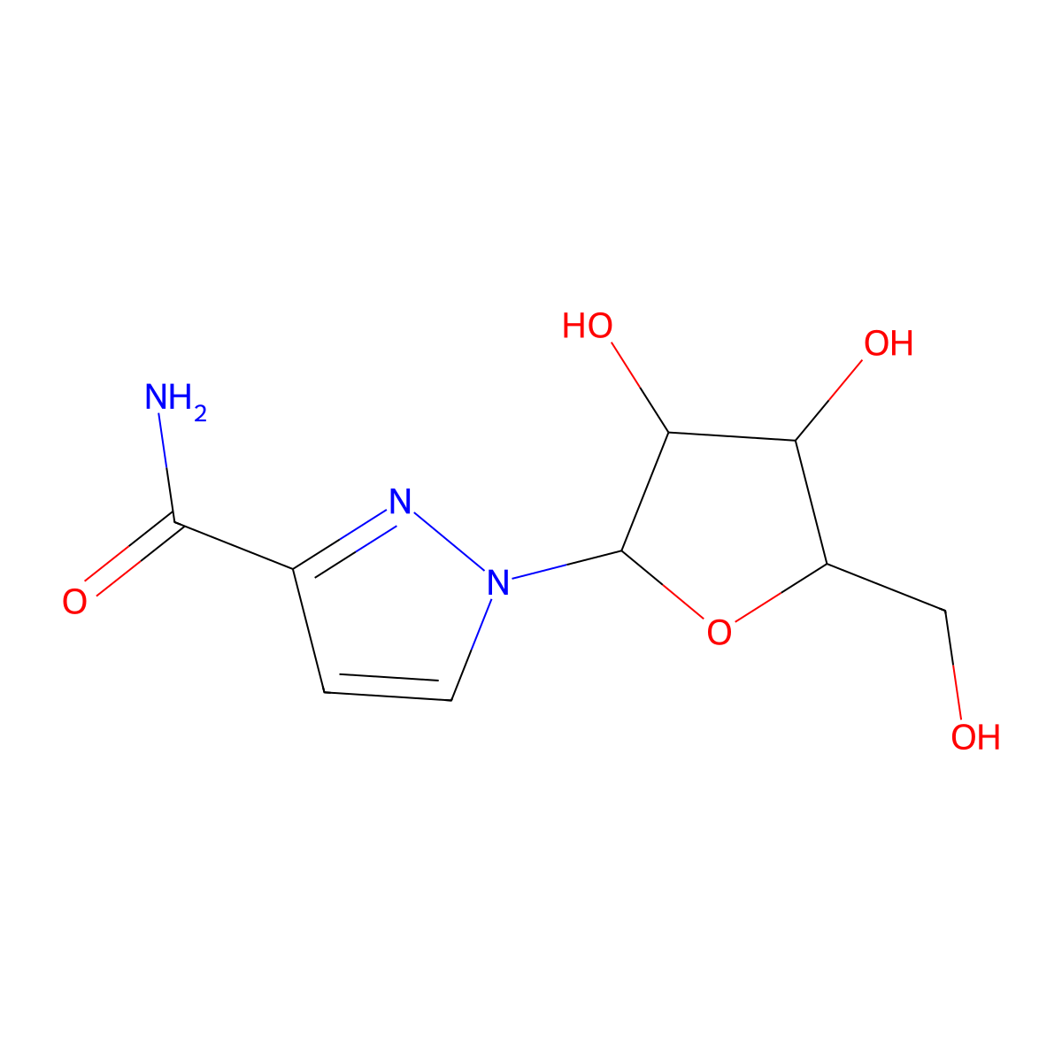 N^1-beta-D-Ribofuranosylpyrazole-3-carboxamiide molecular structure, CAS 53838-84-9