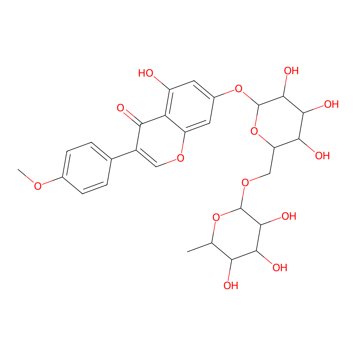 5-Hydroxy-3-(4-methoxyphenyl)-7-(3,4,5-trihydroxy-6-((3,4,5-trihydroxy-6-methyloxan-2-yl)oxymethyl)oxan-2-yl)oxychromen-4-one molecular structure, CAS 53840-60-1