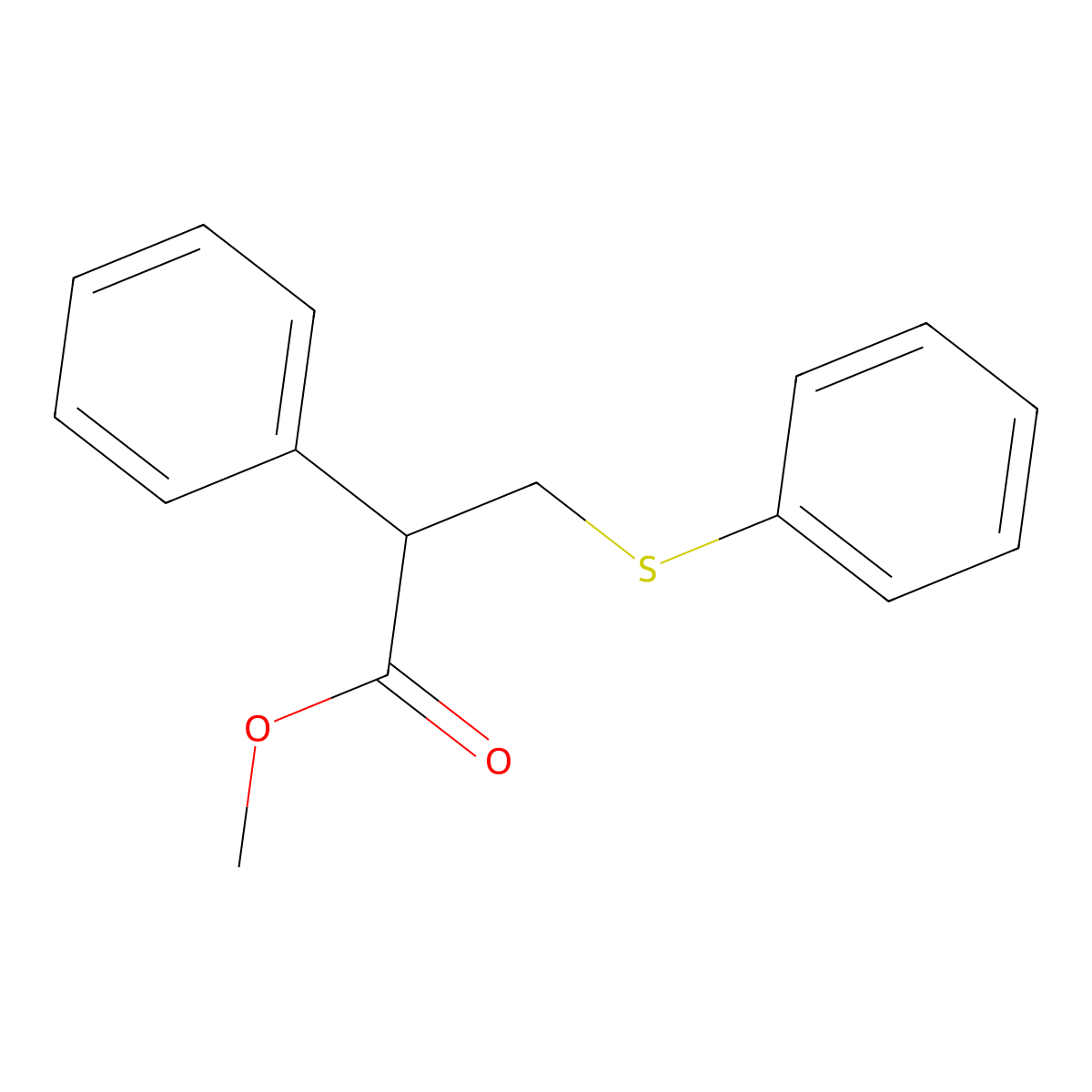 Methyl 2-phenyl-3-(phenylsulfanyl)propanoate molecular structure, CAS 53844-13-6