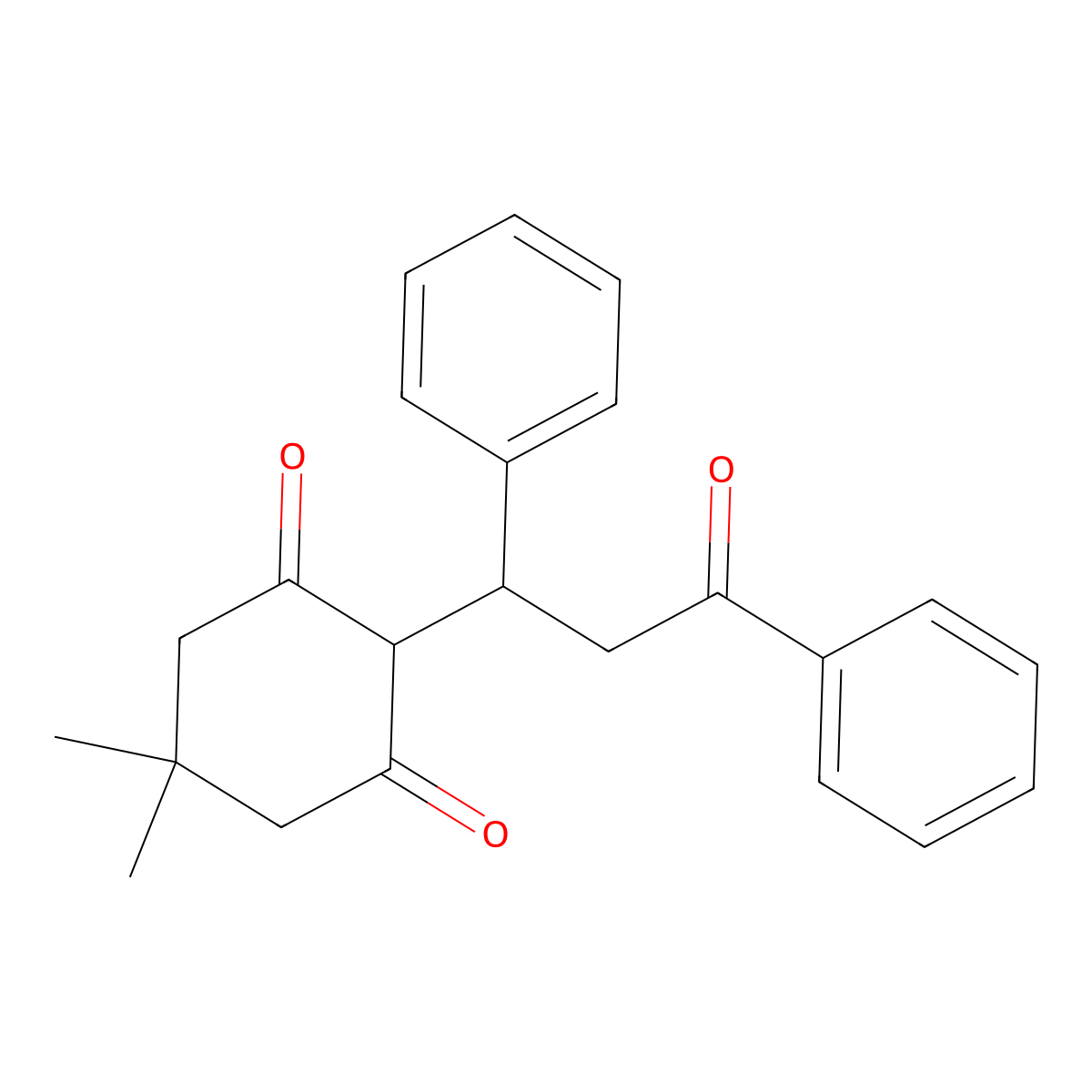 5,5-Dimethyl-2-(3-oxo-1,3-diphenylpropyl)cyclohexane-1,3-dione molecular structure, CAS 53852-97-4