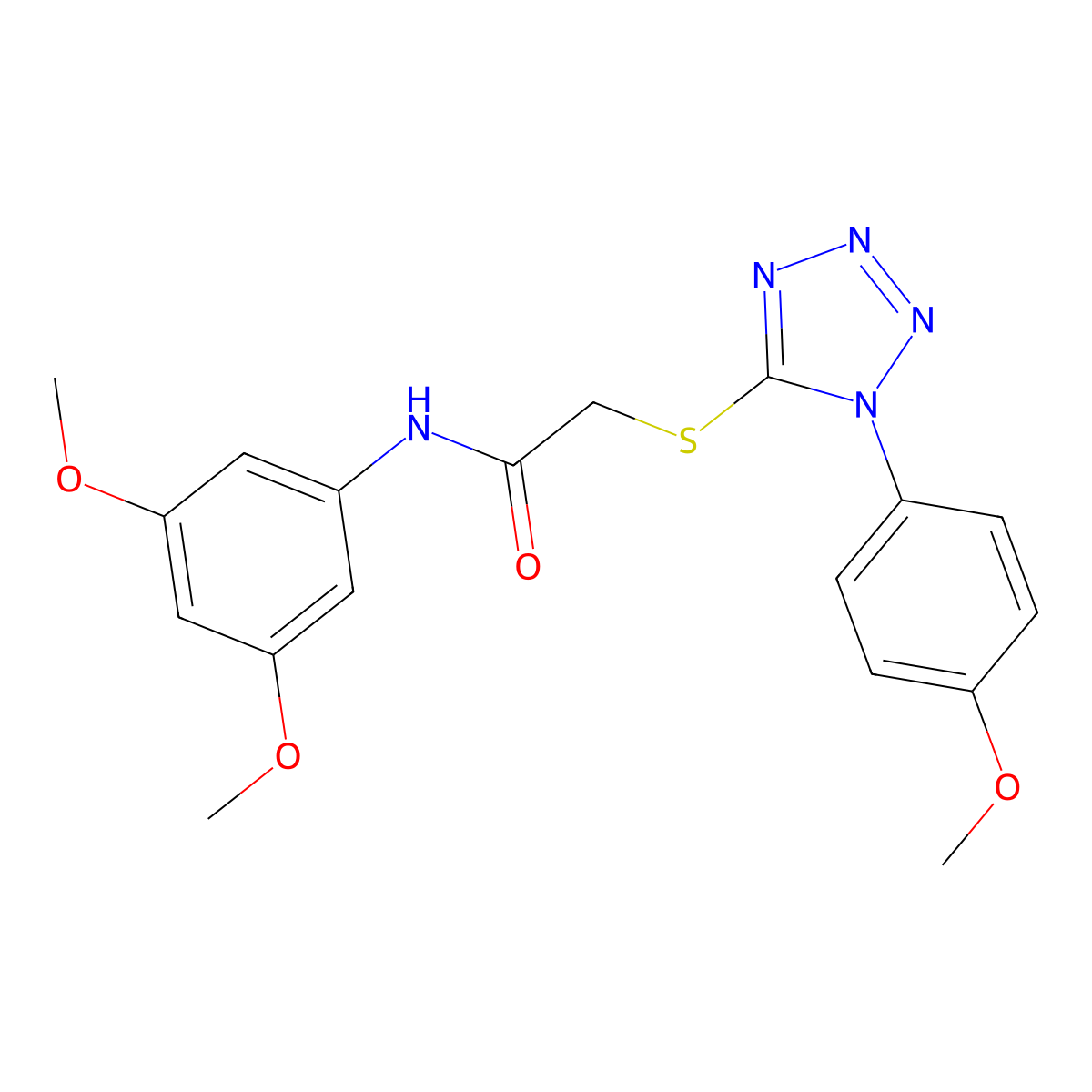 N-(3,5-dimethoxyphenyl)-2-[1-(4-methoxyphenyl)tetrazol-5-yl]sulfanylacetamide molecular structure, CAS 5387-59-7