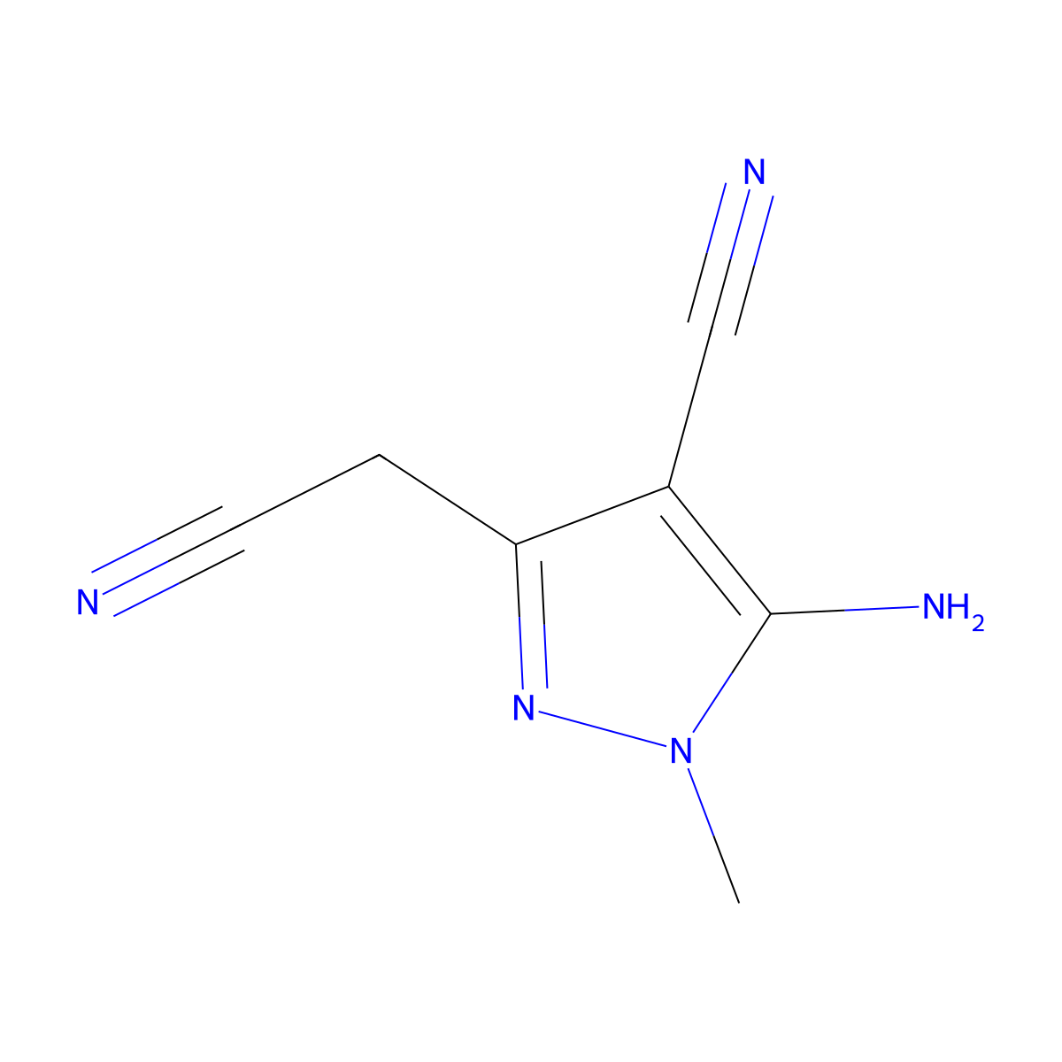 5-Amino-4-cyano-1-methyl-1H-pyrazole-3-acetonitrile molecular structure, CAS 53871-49-1