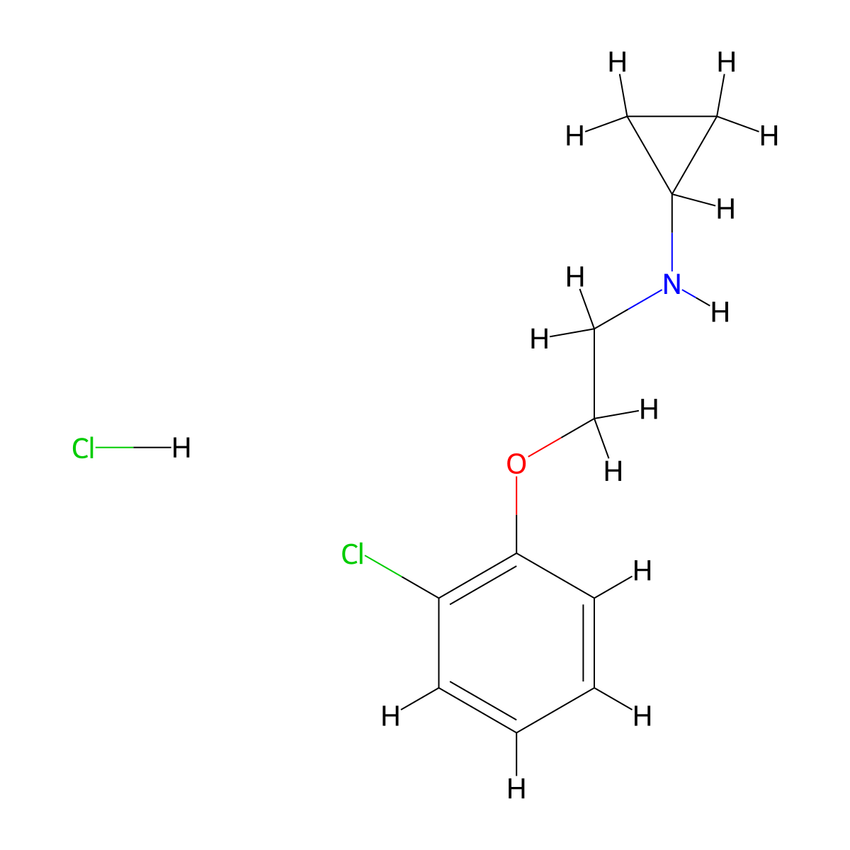Cyclopropanamine, N-(2-(2-chlorophenoxy)ethyl)-, hydrochloride (1:1) molecular structure, CAS 5388-82-9
