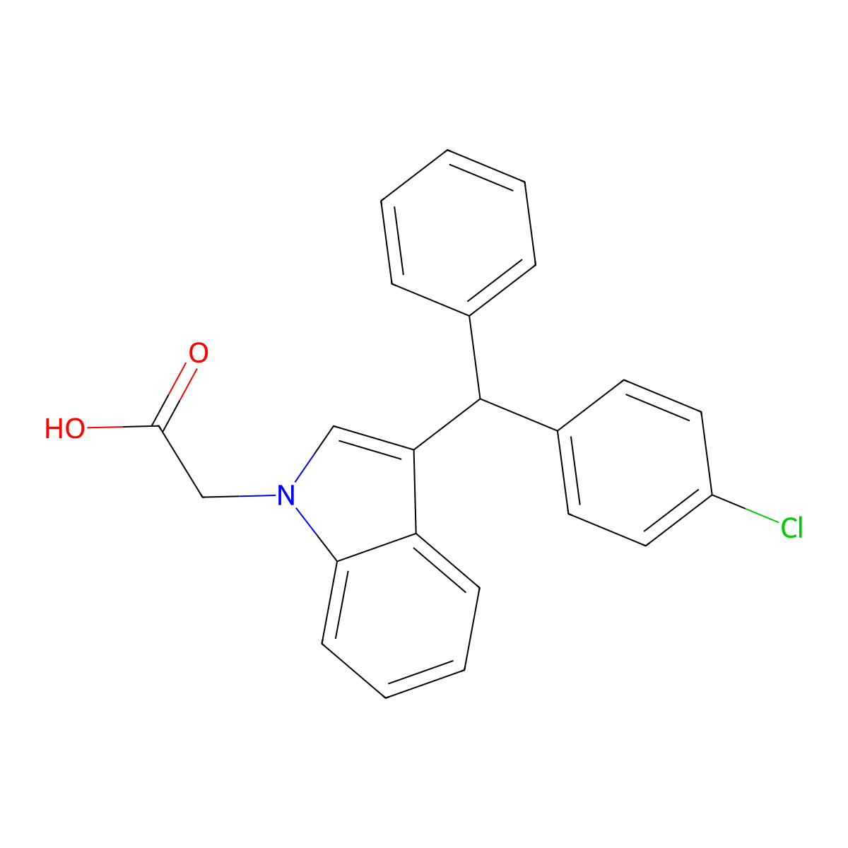 1H-Indole-1-acetic acid, 3-((4-chlorophenyl)phenylmethyl)- molecular structure, CAS 53924-14-4