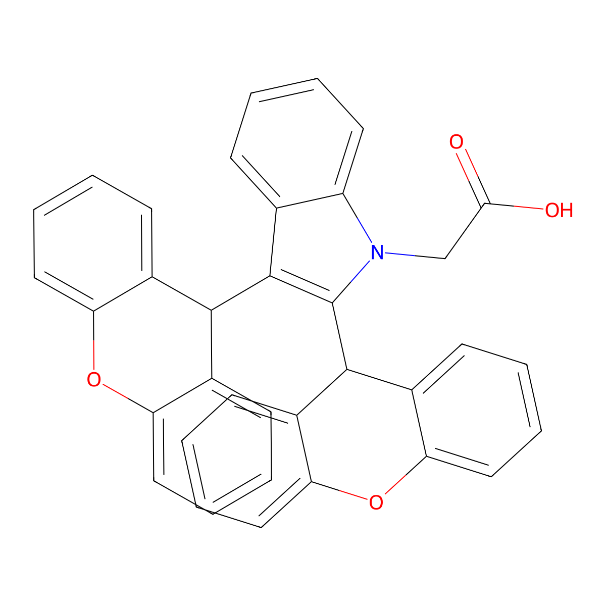 1H-Indole-1-acetic acid, 2,3-di-9H-xanthen-9-yl- molecular structure, CAS 53924-19-9