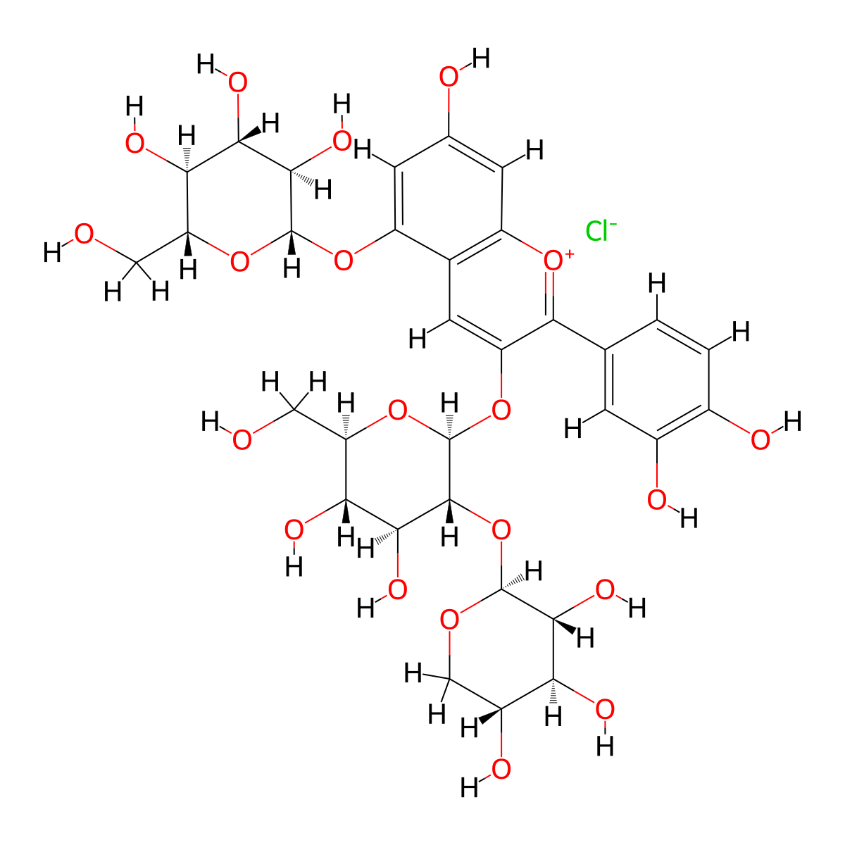 Cyanidin 3-sambubioside-5-glucoside molecular structure, CAS 53925-33-0