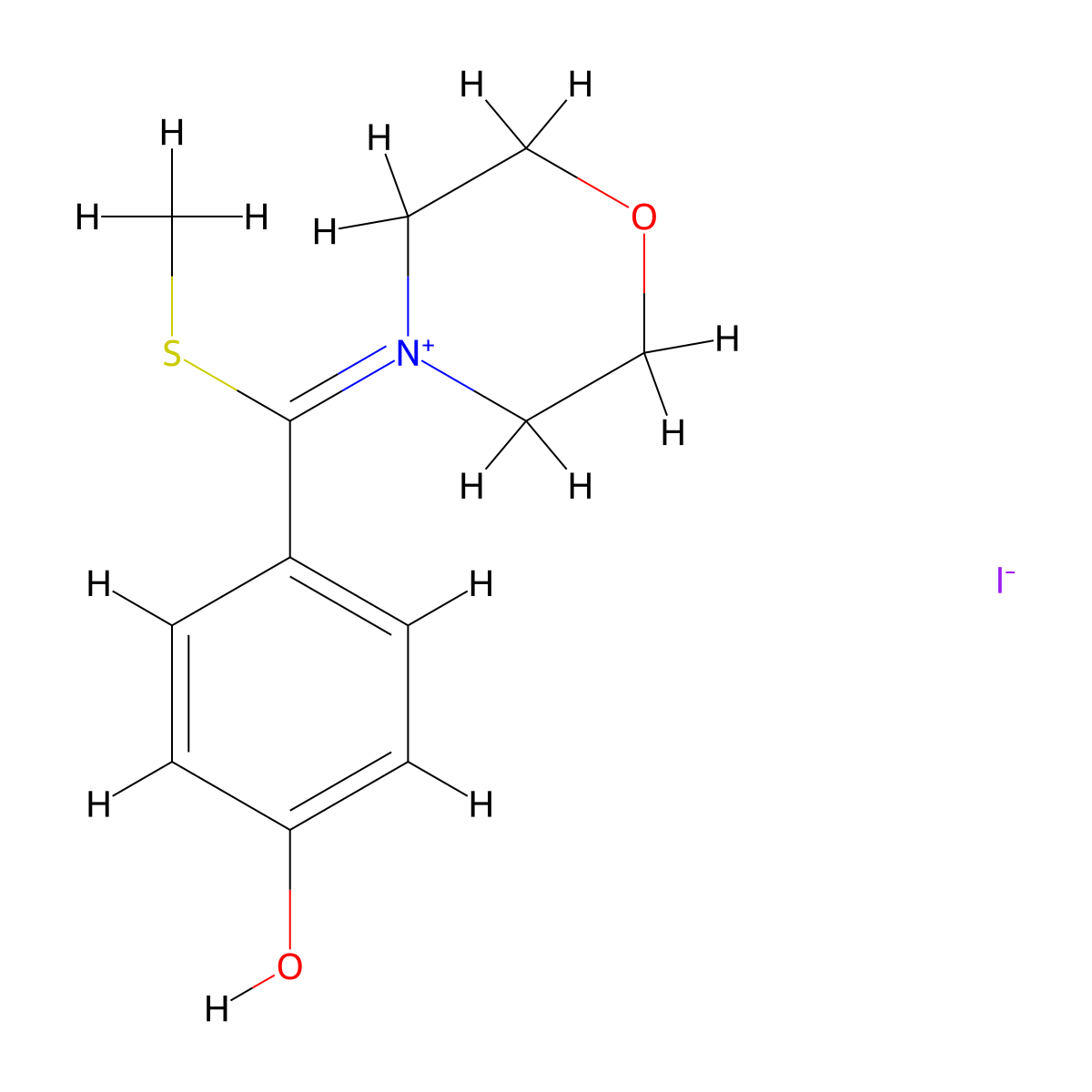 4-[(4-Hydroxyphenyl)(methylsulfanyl)methylidene]morpholin-4-ium iodide molecular structure, CAS 53929-53-6