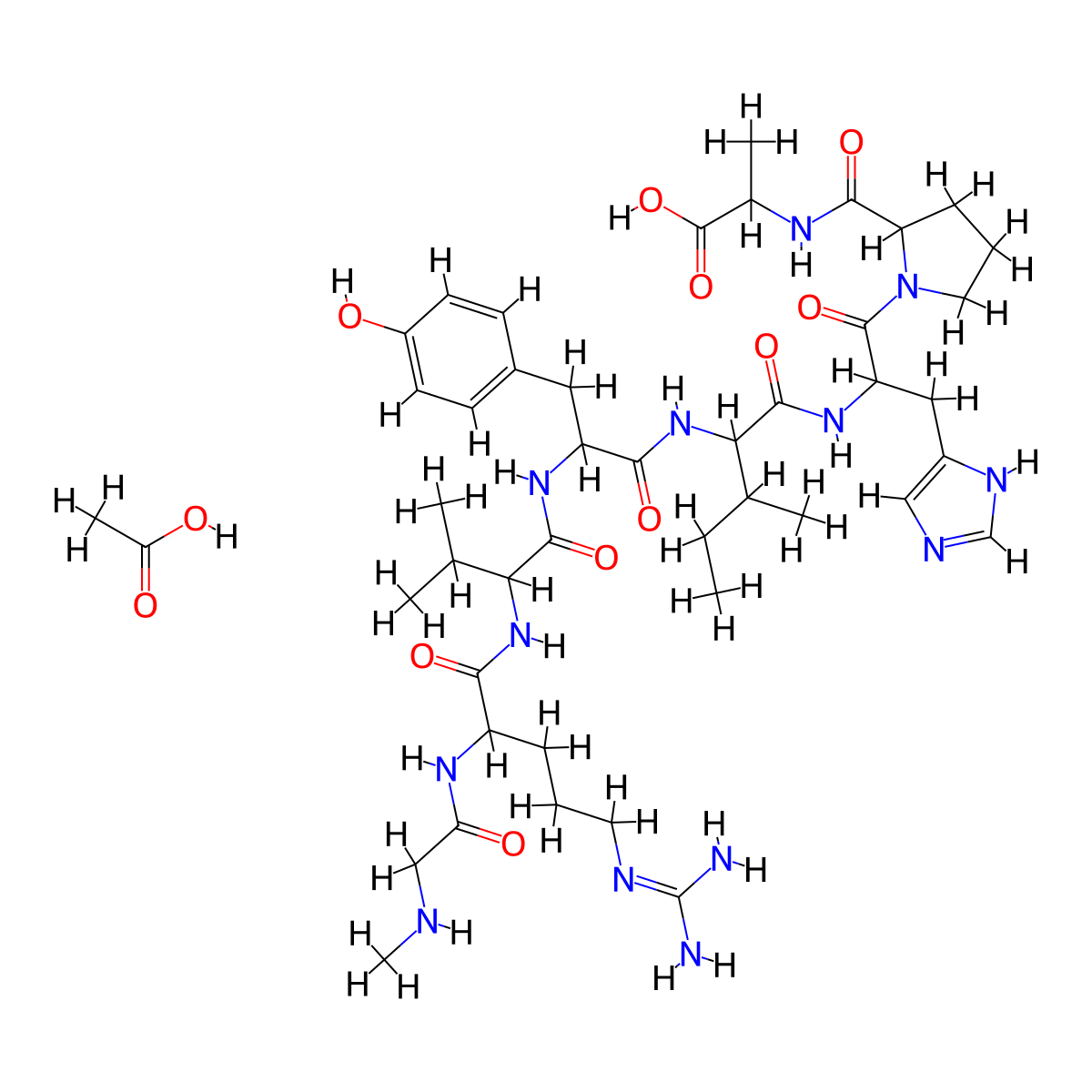 acetic acid;2-[[1-[2-[[2-[[2-[[2-[[5-(diaminomethylideneamino)-2-[[2-(methylamino)acetyl]amino]pentanoyl]amino]-3-methylbutanoyl]amino]-3-(4-hydroxyphenyl)propanoyl]amino]-3-methylpentanoyl]amino]-3-(1H-imidazol-5-yl)propanoyl]pyrrolidine-2-carbonyl]amino]propanoic acid molecular structure, CAS 53935-10-7