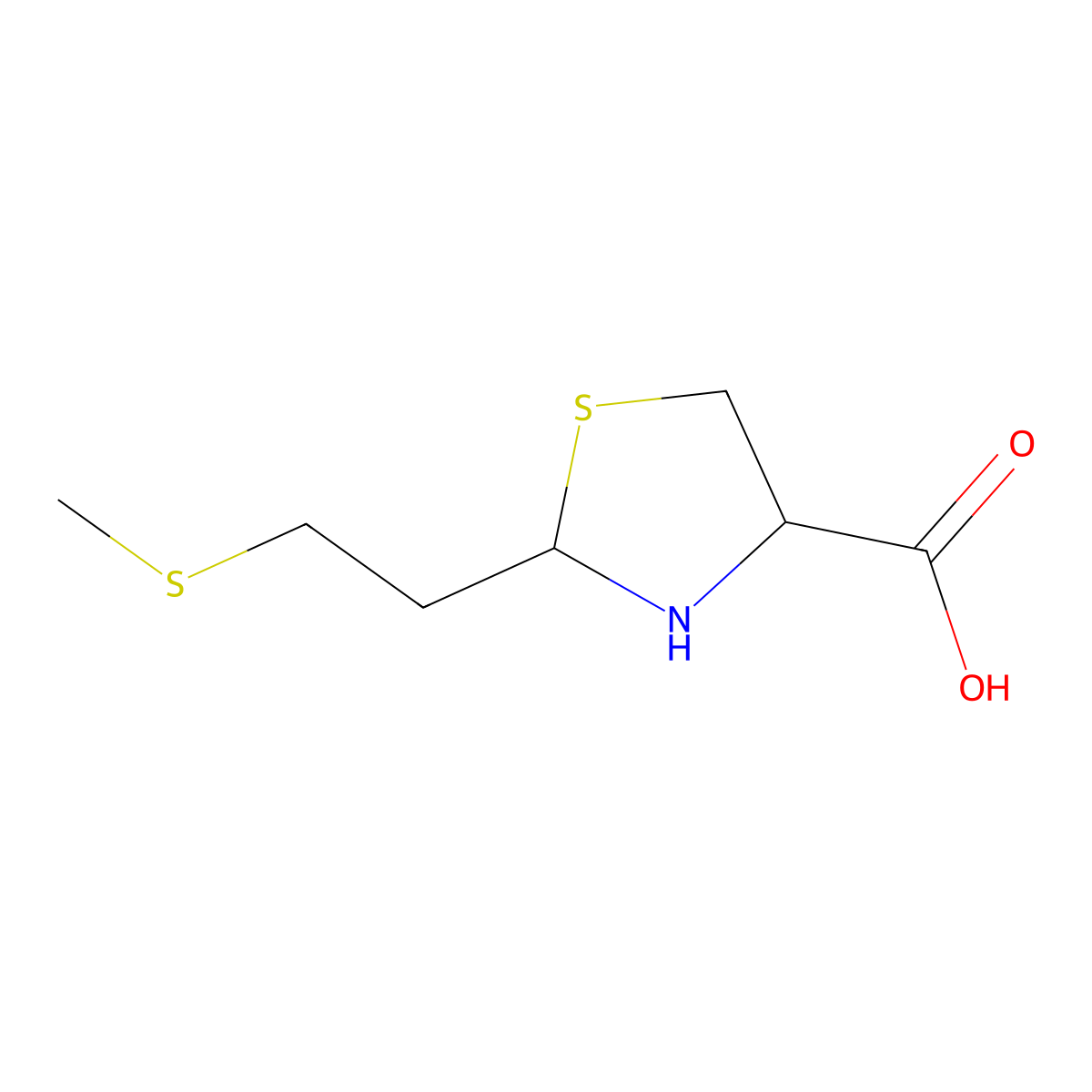2-[2-(Methylsulfanyl)ethyl]-1,3-thiazolidine-4-carboxylic acid molecular structure, CAS 53943-83-2