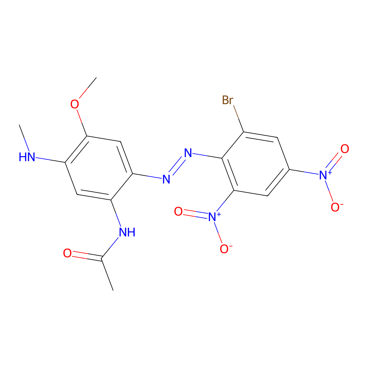 Acetamide, N-(2-(2-(2-bromo-4,6-dinitrophenyl)diazenyl)-4-methoxy-5-(methylamino)phenyl)- molecular structure, CAS 53950-28-0