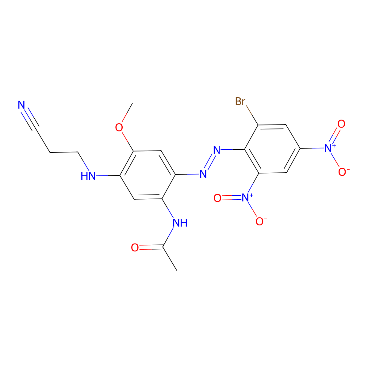 Acetamide, N-(2-(2-(2-bromo-4,6-dinitrophenyl)diazenyl)-5-((2-cyanoethyl)amino)-4-methoxyphenyl)- molecular structure, CAS 53950-33-7