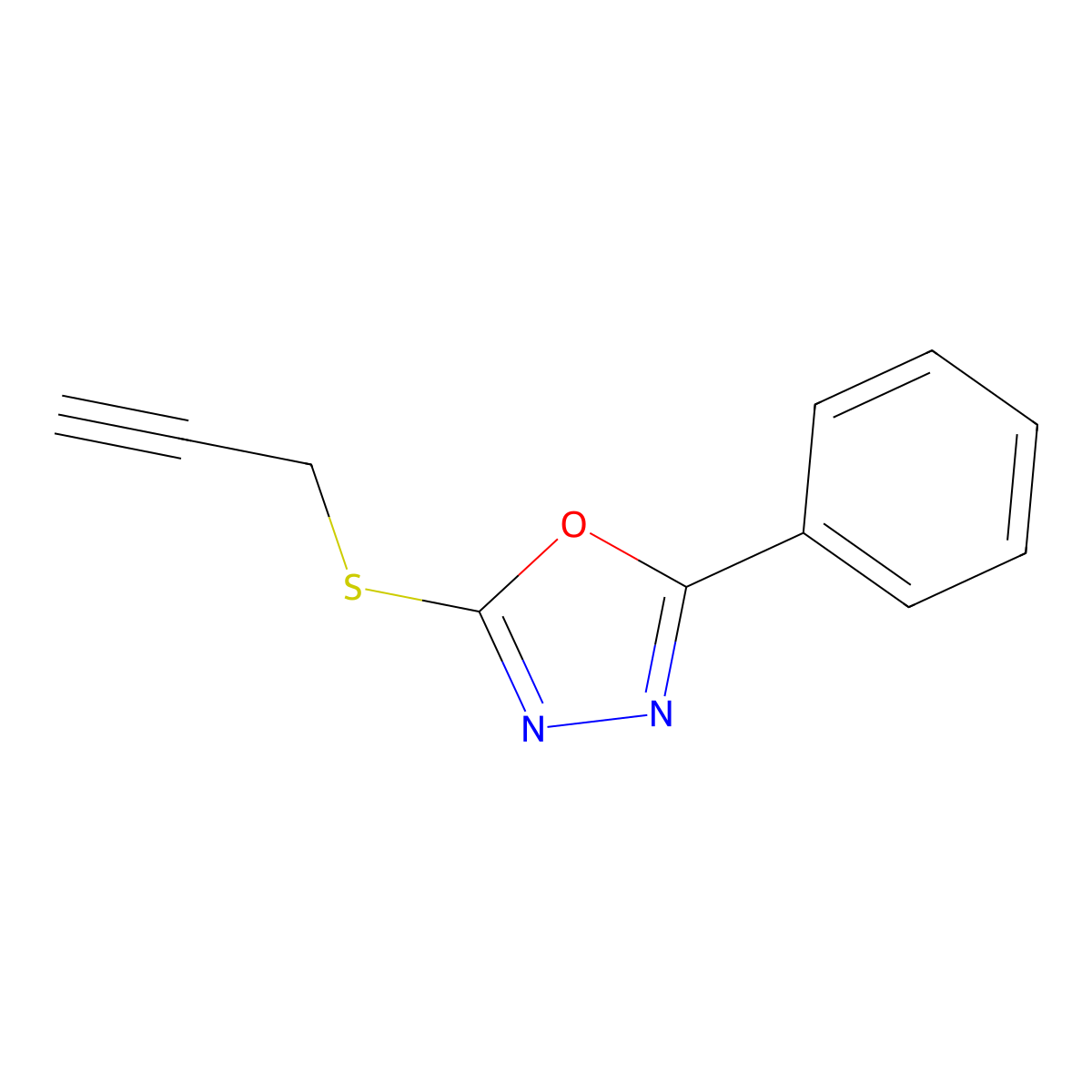 2-Phenyl-5-prop-2-ynylsulfanyl-1,3,4-oxadiazole molecular structure, CAS 53957-59-8