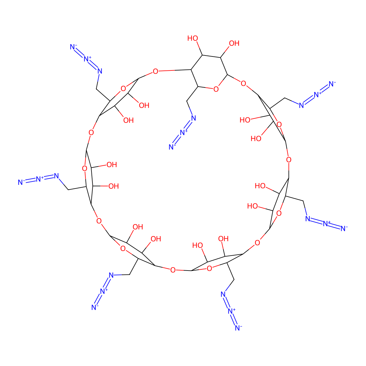 Heptakis-(6-azido-6-deoxy)-b-cyclodextrin molecular structure, CAS 53958-47-7