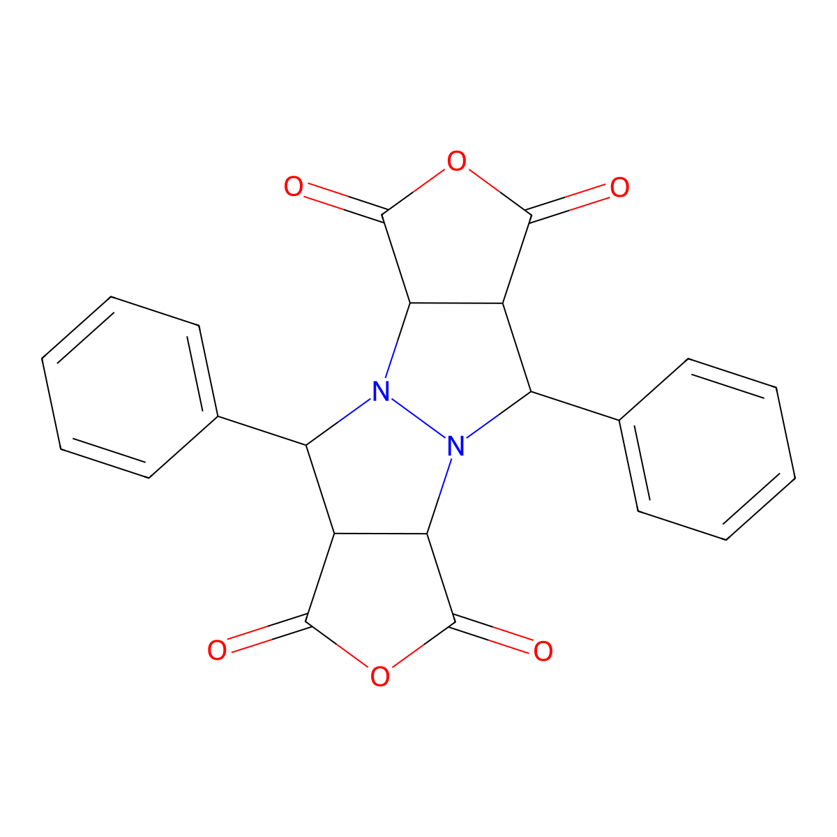 5,10-Diphenyltetrahydro-1H,5H-furo(3,4-c)furo(3',4':4,5)pyrazolo(1,2-a)pyrazole-1,3,6,8(3aH)-tetrone molecular structure, CAS 5396-52-1