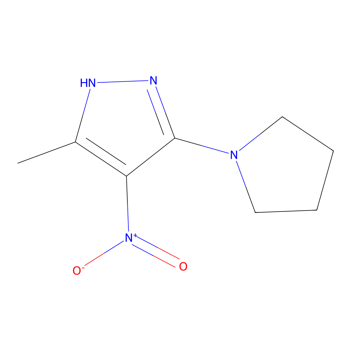 5-methyl-4-nitro-3-pyrrolidin-1-yl-1H-pyrazole molecular structure, CAS 53960-81-9