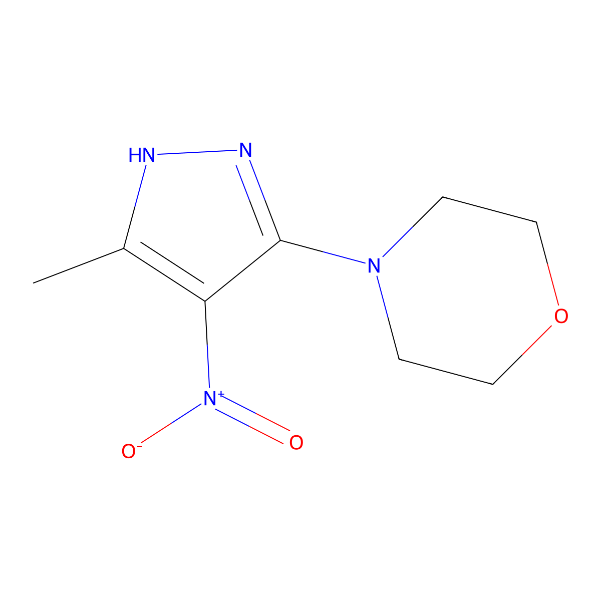 4-(3-methyl-4-nitro-1H-pyrazol-5-yl)morpholine molecular structure, CAS 53960-83-1