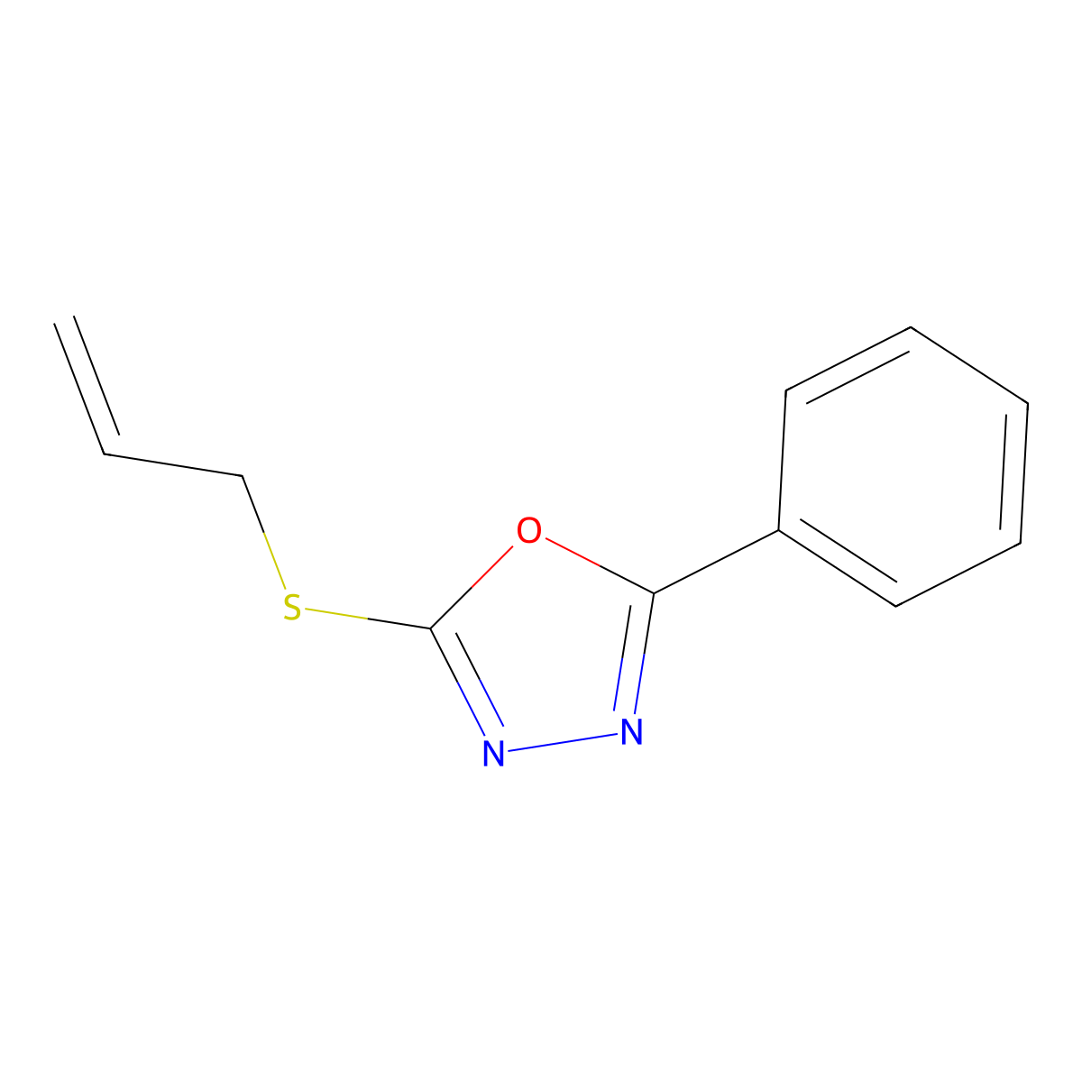 2-Phenyl-5-prop-2-enylsulfanyl-1,3,4-oxadiazole molecular structure, CAS 53961-29-8