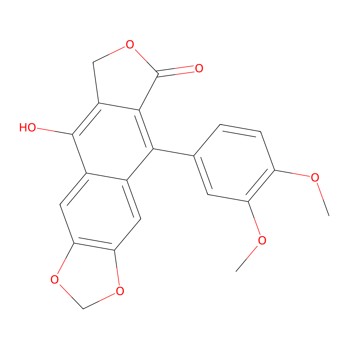 9-(3,4-dimethoxyphenyl)-5-hydroxy-6H-[2]benzofuro[5,6-f][1,3]benzodioxol-8-one molecular structure, CAS 53965-06-3