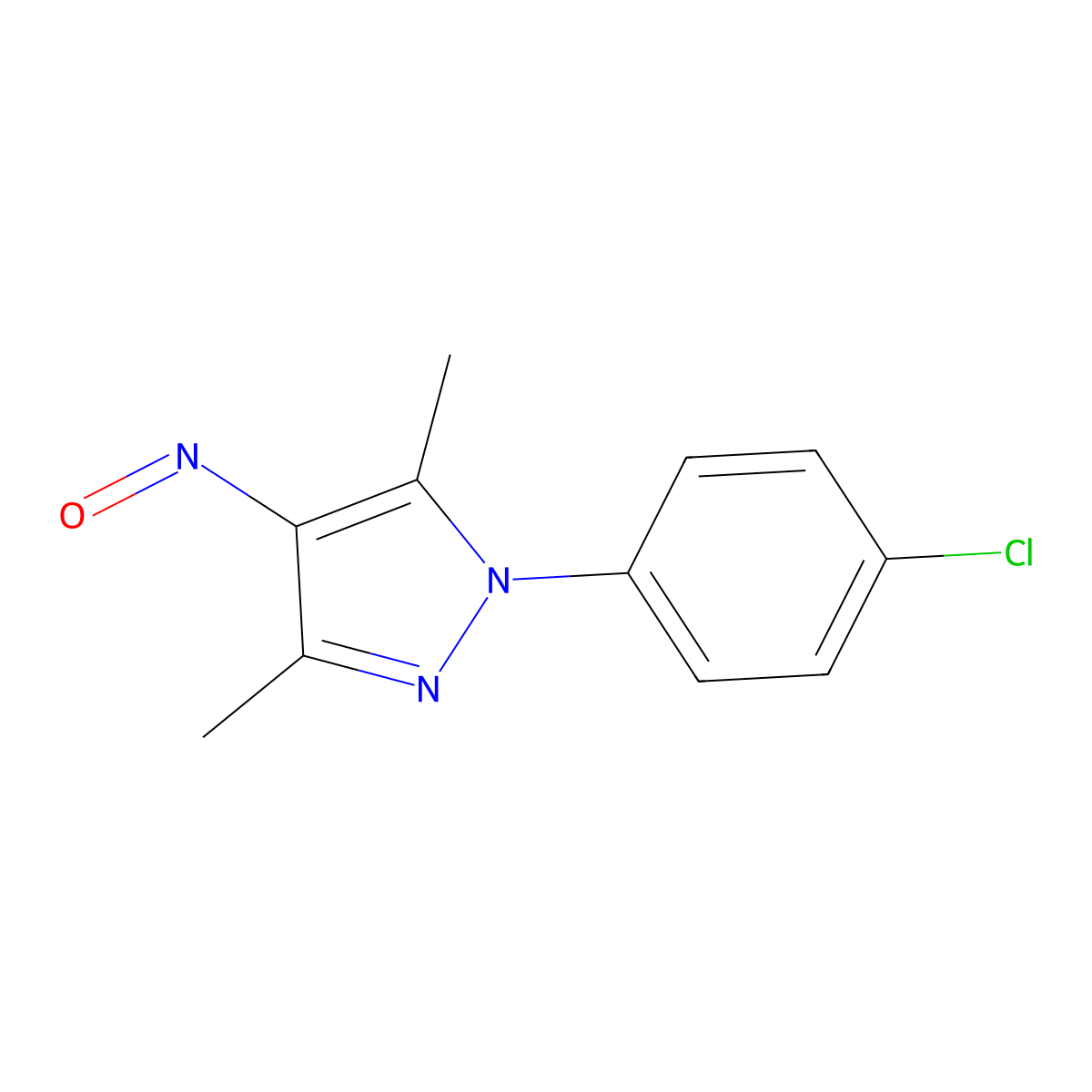 1-(4-chlorophenyl)-3,5-dimethyl-4-nitroso-1H-pyrazole molecular structure, CAS 5397-12-6