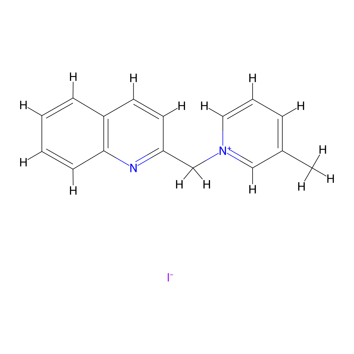 3-Methyl-1-[(quinolin-2-yl)methyl]pyridin-1-ium iodide molecular structure, CAS 5397-49-9