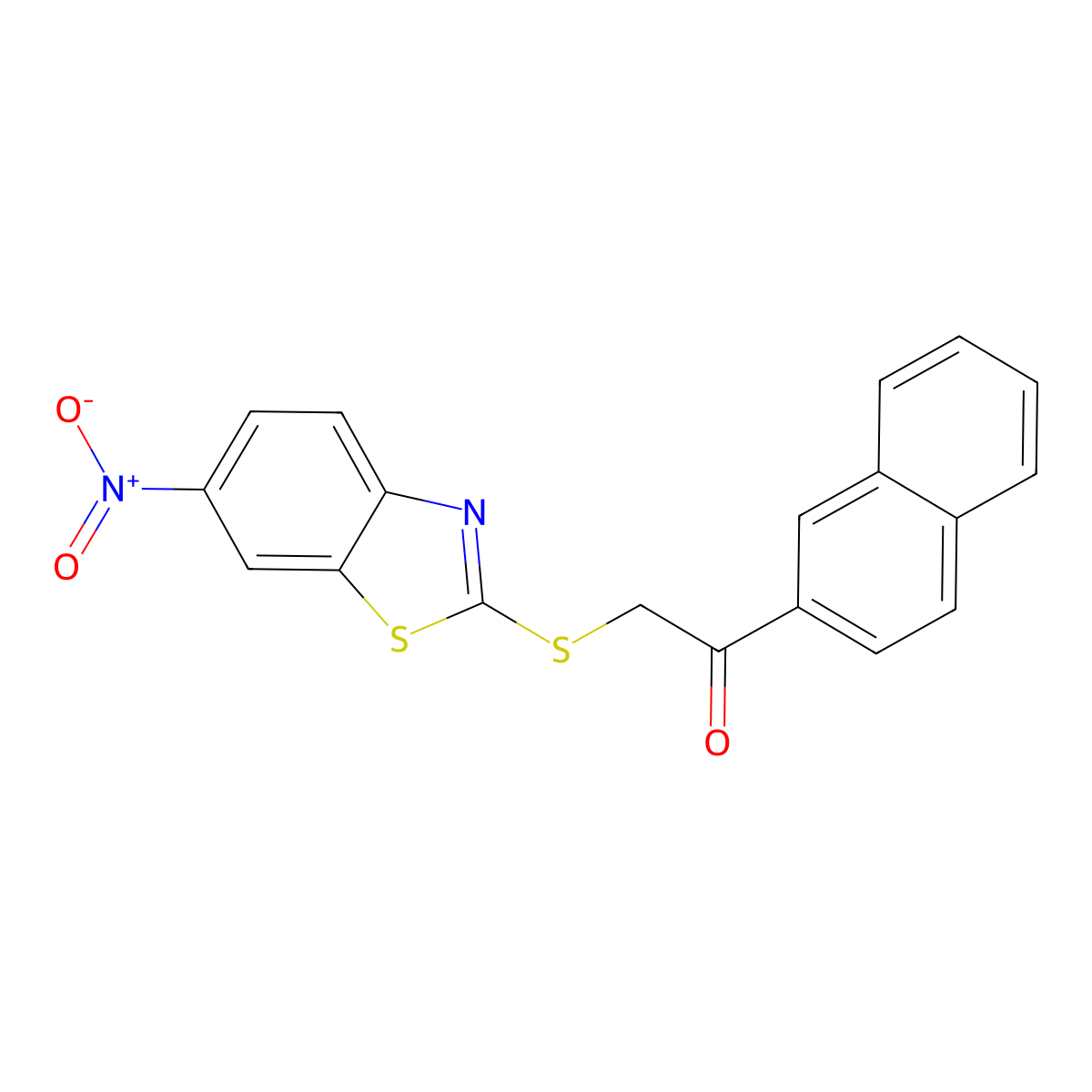 1-(Naphthalen-2-yl)-2-(6-nitrobenzo[d]thiazol-2-ylthio)ethanone molecular structure, CAS 5397-96-6