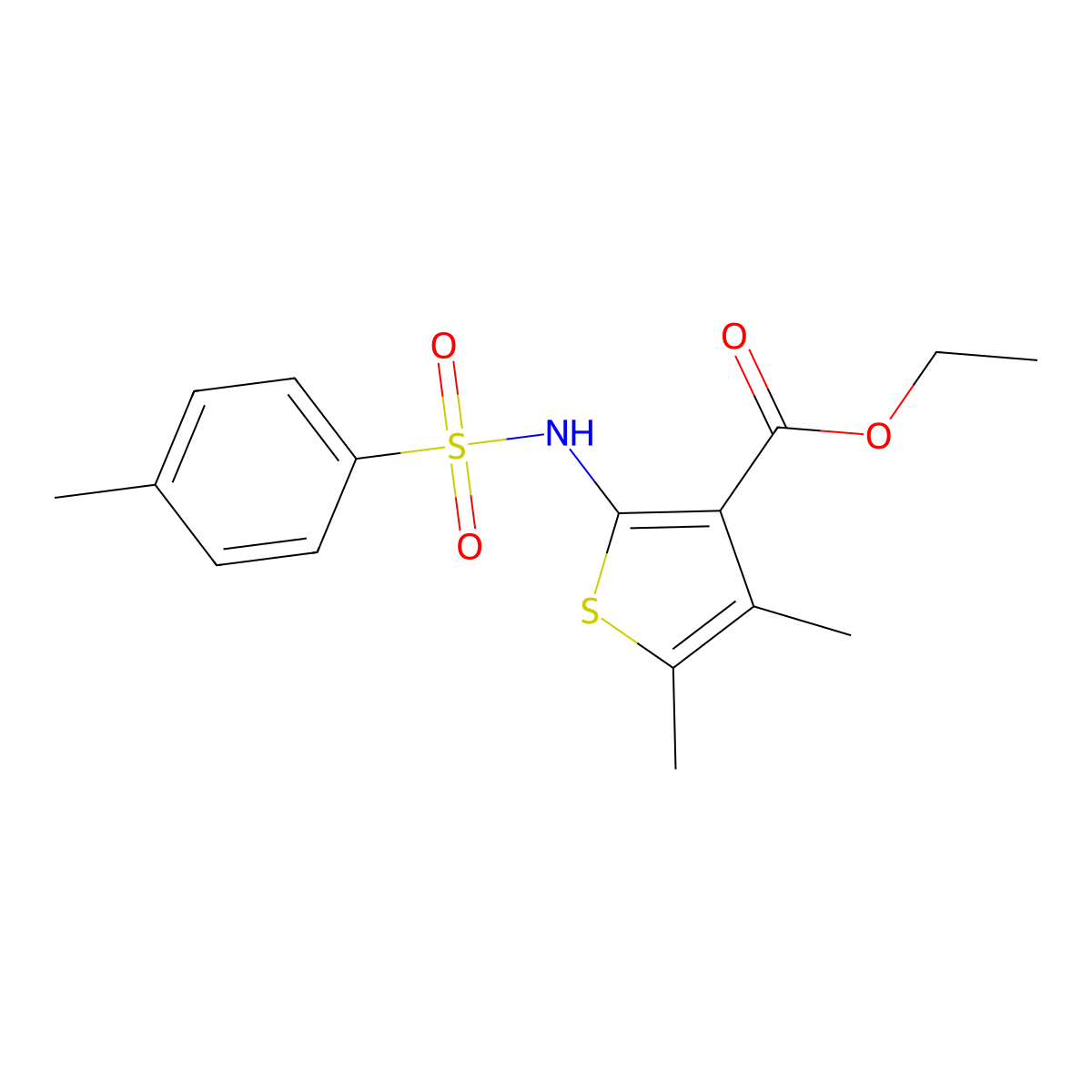 Ethyl 4,5-dimethyl-2-(((4-methylphenyl)sulfonyl)amino)-3-thiophenecarboxylate molecular structure, CAS 53976-12-8