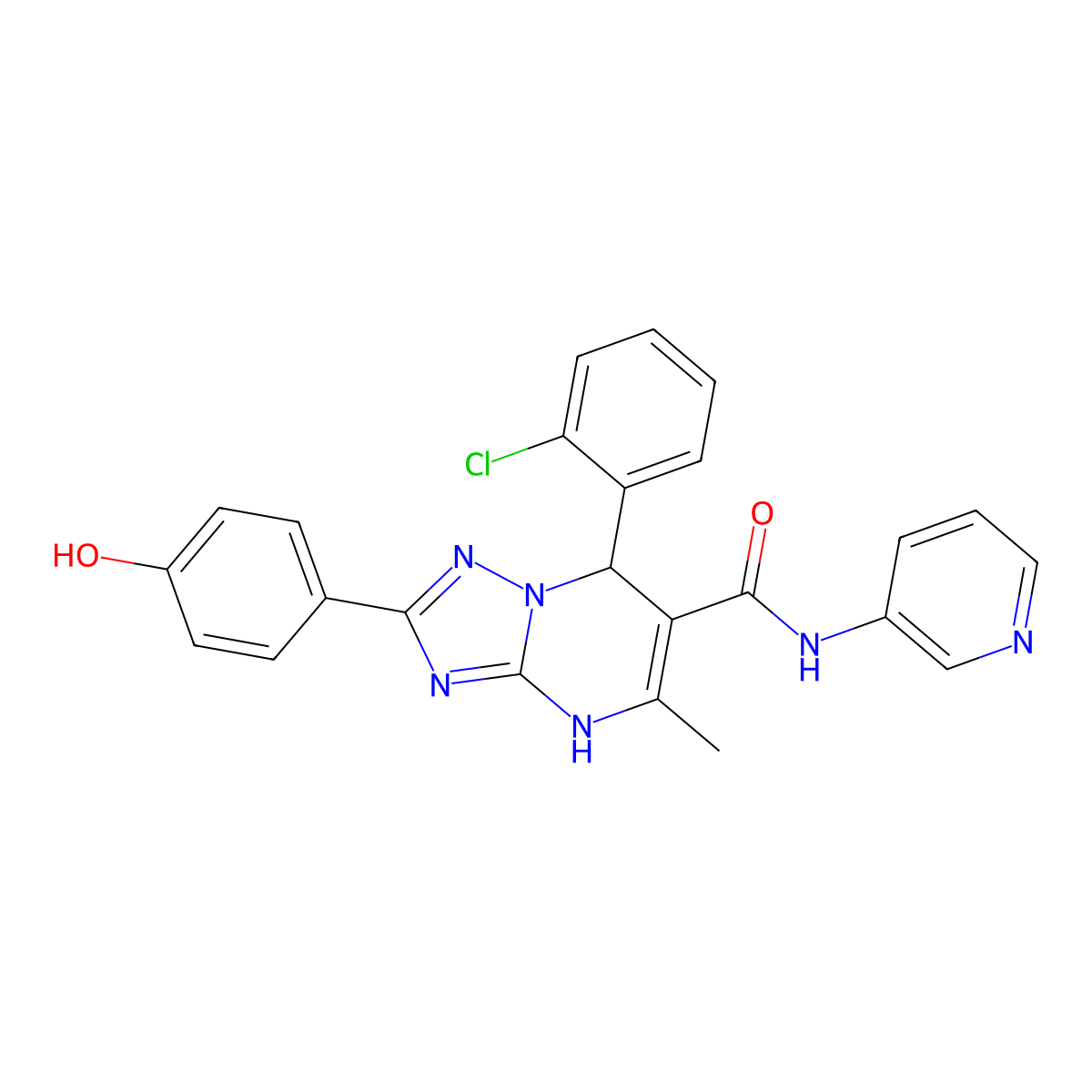 7-(2-chlorophenyl)-2-(4-hydroxyphenyl)-5-methyl-N-(pyridin-3-yl)-4,7-dihydro-[1,2,4]triazolo[1,5-a]pyrimidine-6-carboxamide molecular structure, CAS 539800-65-2