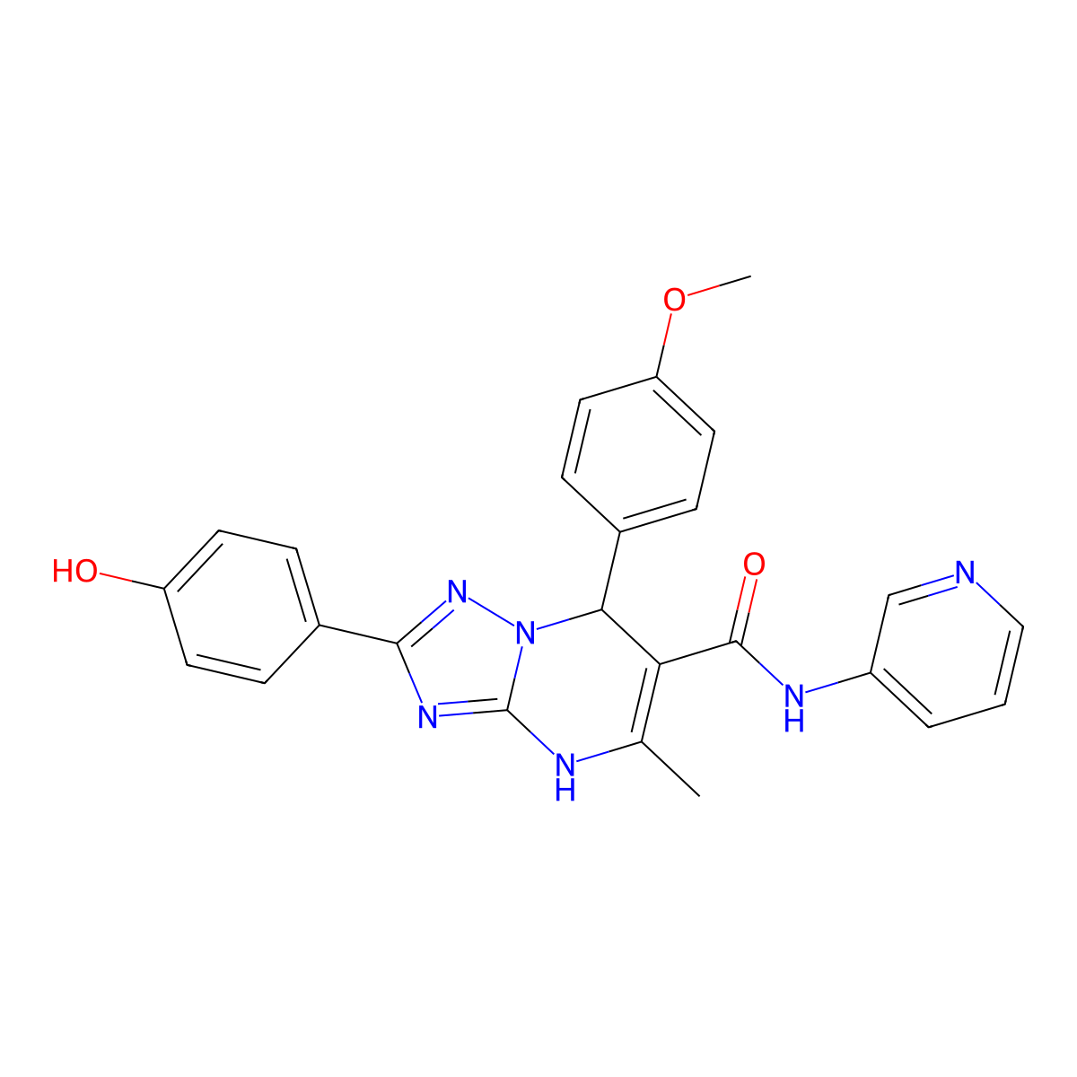 2-(4-hydroxyphenyl)-7-(4-methoxyphenyl)-5-methyl-N-(pyridin-3-yl)-4,7-dihydro-[1,2,4]triazolo[1,5-a]pyrimidine-6-carboxamide molecular structure, CAS 539800-78-7