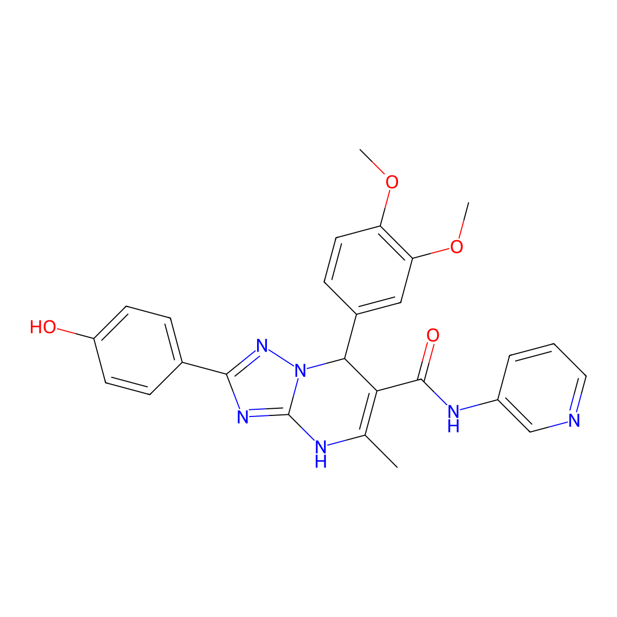 7-(3,4-dimethoxyphenyl)-2-(4-hydroxyphenyl)-5-methyl-N-(pyridin-3-yl)-4,7-dihydro-[1,2,4]triazolo[1,5-a]pyrimidine-6-carboxamide molecular structure, CAS 539800-82-3