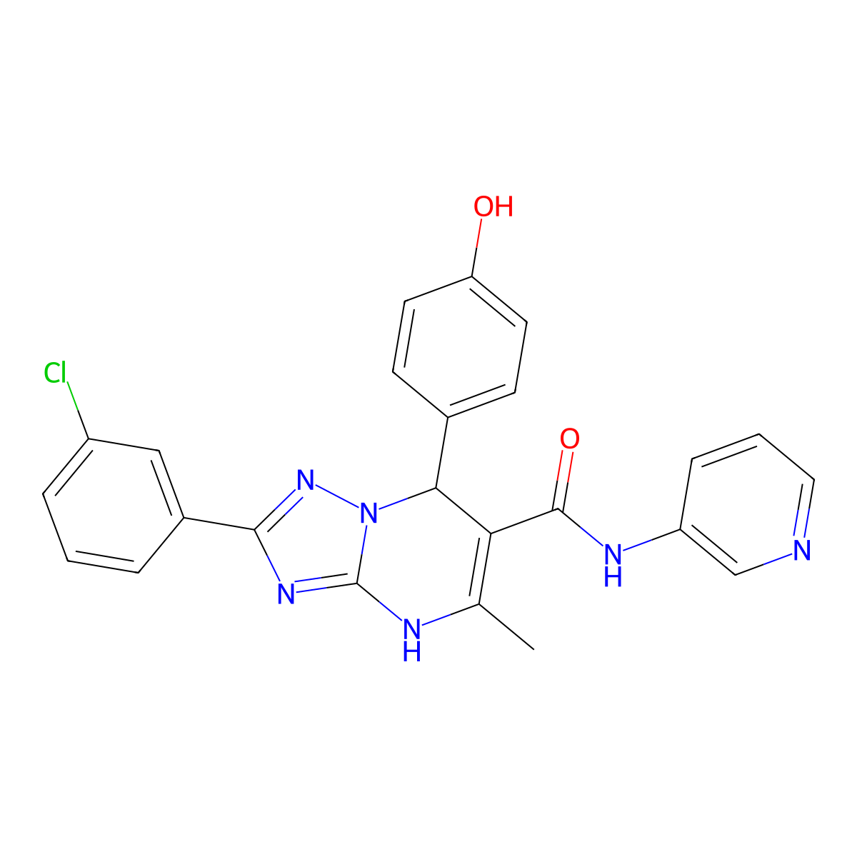 2-(3-chlorophenyl)-7-(4-hydroxyphenyl)-5-methyl-N-(pyridin-3-yl)-4,7-dihydro-[1,2,4]triazolo[1,5-a]pyrimidine-6-carboxamide molecular structure, CAS 539801-82-6