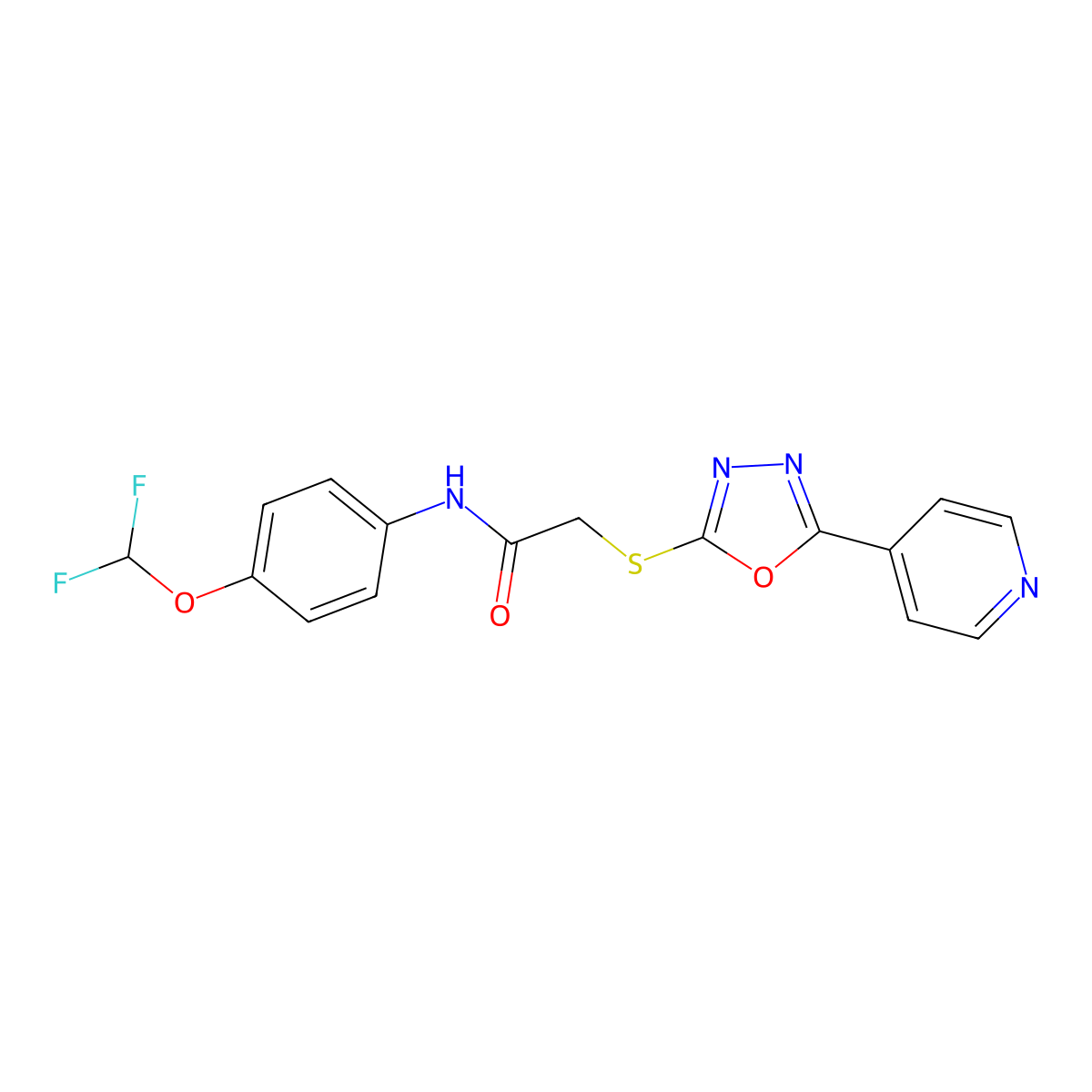 N-(4-(difluoromethoxy)phenyl)-2-((5-(pyridin-4-yl)-1,3,4-oxadiazol-2-yl)thio)acetamide molecular structure, CAS 539805-50-0