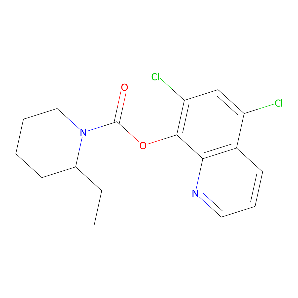 5,7-Dichloroquinolin-8-yl 2-ethylpiperidine-1-carboxylate molecular structure, CAS 539805-51-1