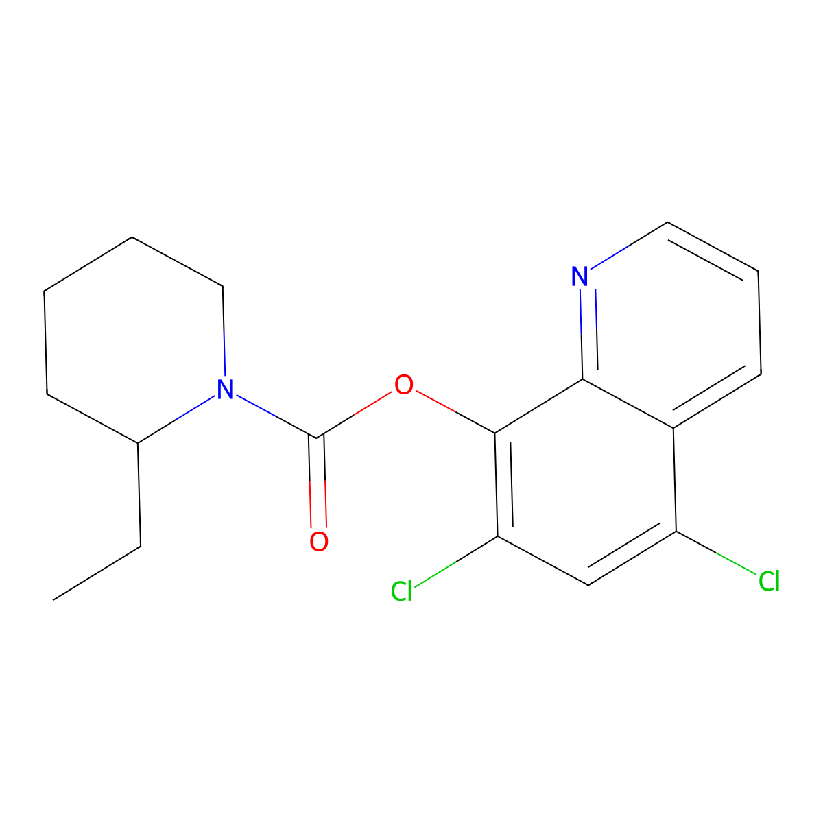 5,7-Dichloroquinolin-8-yl 2-ethylpiperidine-1-carboxylate molecular structure, CAS 539805-51-1