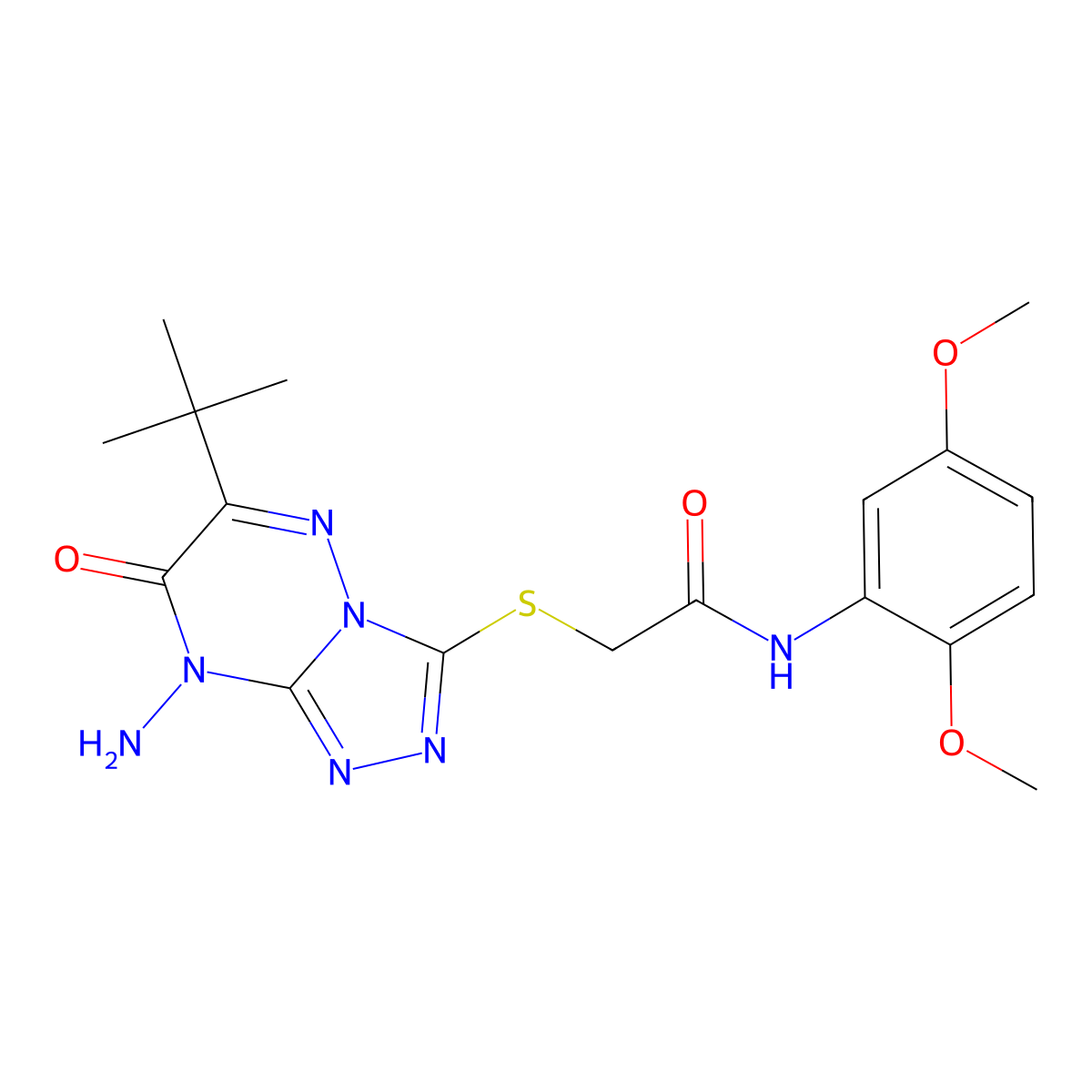2-[(8-amino-6-tert-butyl-7-oxo-[1,2,4]triazolo[4,3-b][1,2,4]triazin-3-yl)sulfanyl]-N-(2,5-dimethoxyphenyl)acetamide molecular structure, CAS 539805-64-6