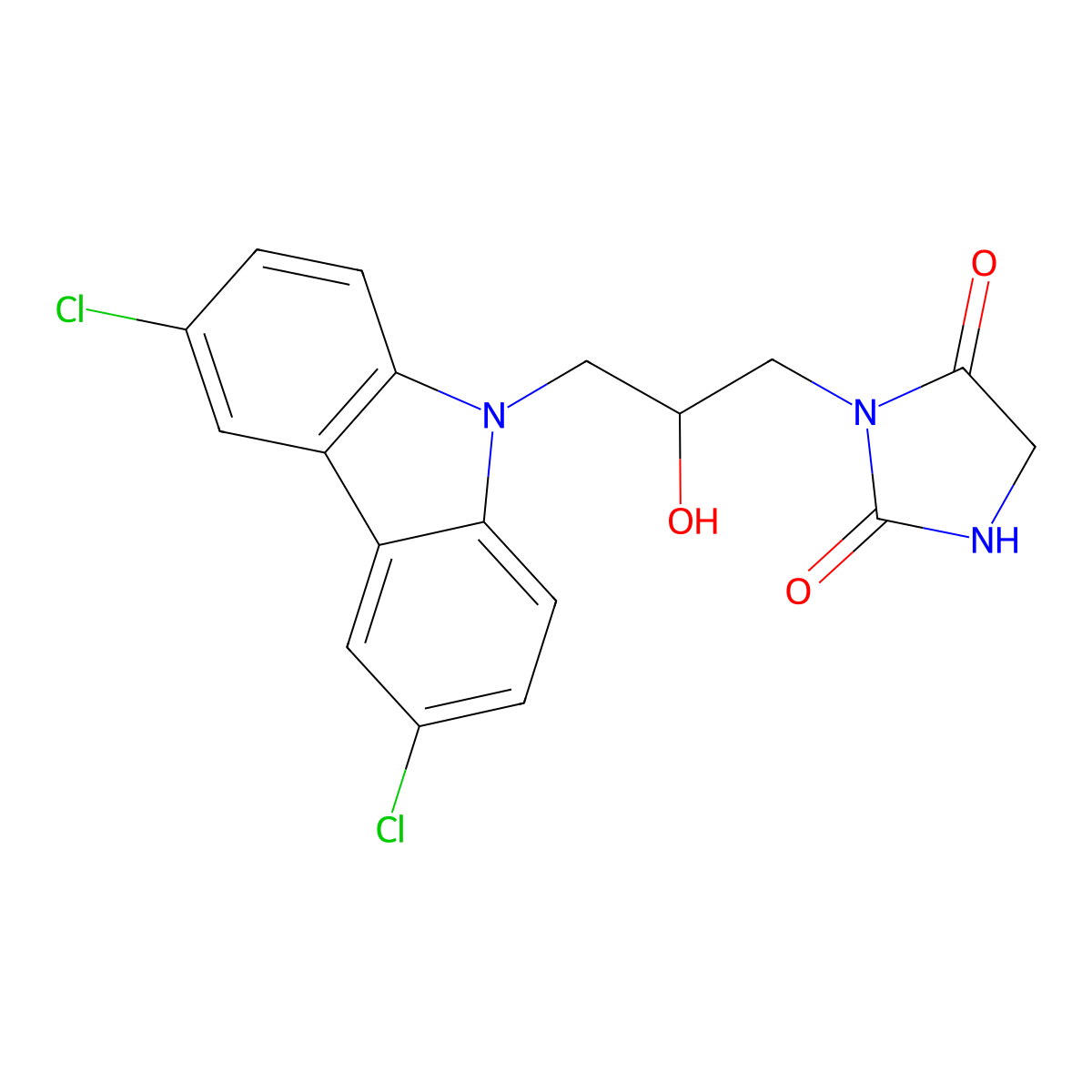 3-(3-(3,6-dichloro-9H-carbazol-9-yl)-2-hydroxypropyl)imidazolidine-2,4-dione molecular structure, CAS 539806-05-8