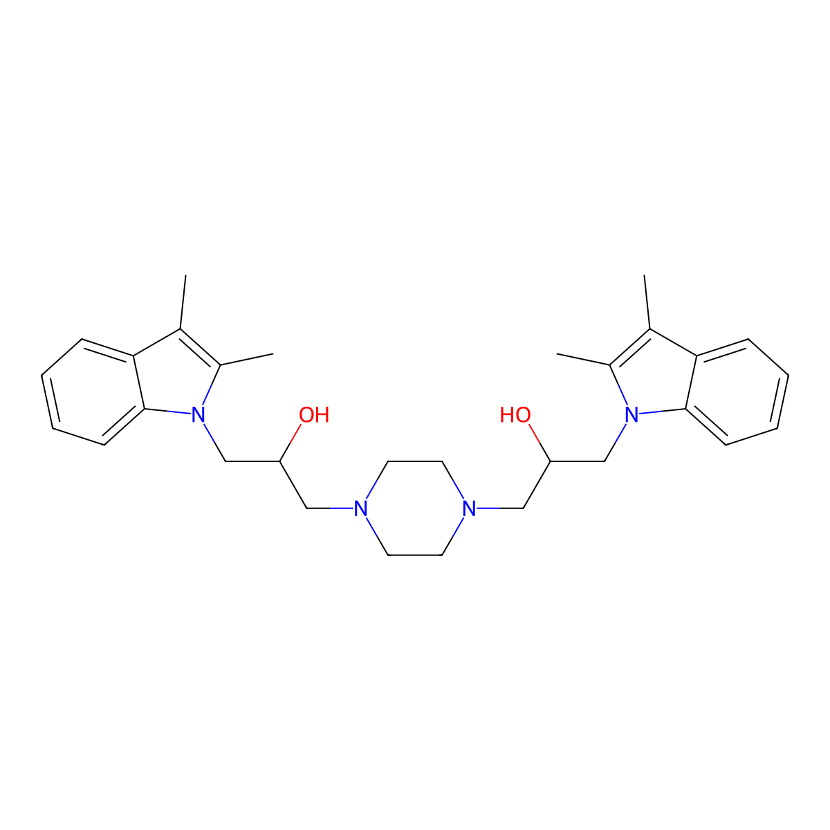 1-(2,3-Dimethylindol-1-yl)-3-[4-[3-(2,3-dimethylindol-1-yl)-2-hydroxypropyl]piperazin-1-yl]propan-2-ol molecular structure, CAS 539806-27-4