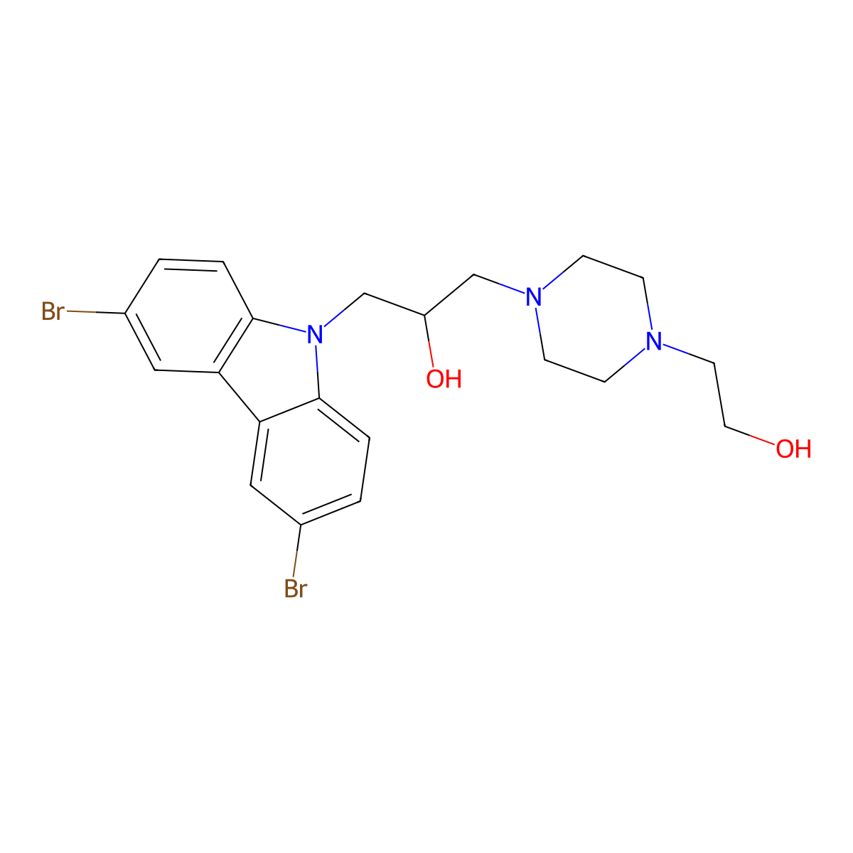 1-(3,6-dibromo-9H-carbazol-9-yl)-3-(4-(2-hydroxyethyl)piperazin-1-yl)propan-2-ol molecular structure, CAS 539806-31-0