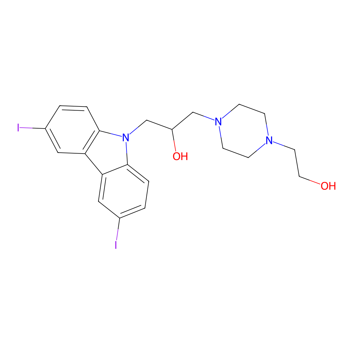 1-(3,6-diiodo-9H-carbazol-9-yl)-3-(4-(2-hydroxyethyl)piperazin-1-yl)propan-2-ol molecular structure, CAS 539806-33-2