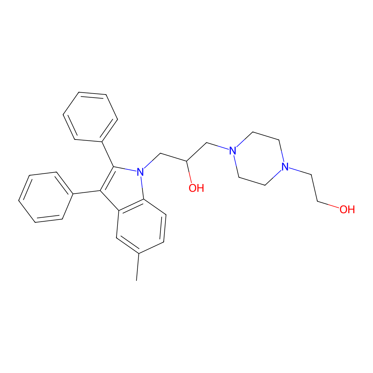 1-(4-(2-hydroxyethyl)piperazin-1-yl)-3-(5-methyl-2,3-diphenyl-1H-indol-1-yl)propan-2-ol molecular structure, CAS 539806-36-5